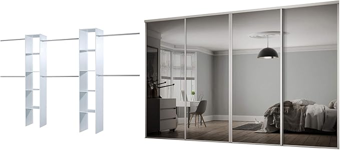 Spacepro White Heritage 4 Door Sliding Wardrobe Door Kit with Mirror Panels Fits 3606mm width