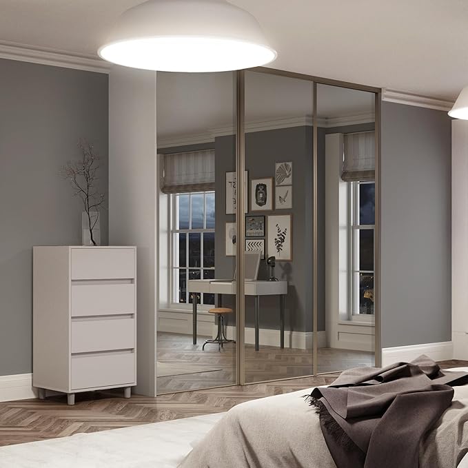 Spacepro Nickel Silver Heritage 3 Door Sliding Wardrobe Door Kit with Mirror Panels Fits 2692mm width