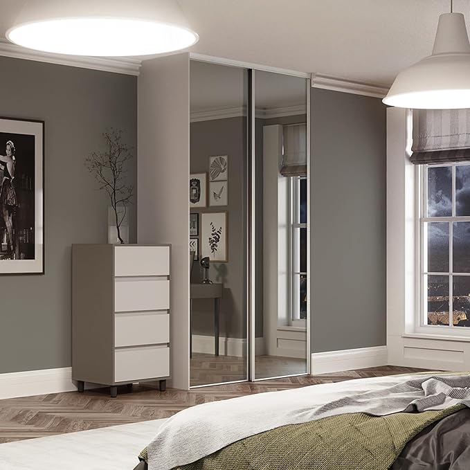 Spacepro Heritage 2-Door White Sliding Wardrobe Door Kit with Mirror | Fits 1195mm width