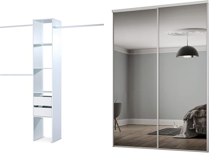 Spacepro White Heritage 2 Door Sliding Wardrobe Door Kit with Mirror Panels Fits 1803mm width