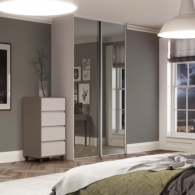 Spacepro Silver Heritage 2 Door Sliding Wardrobe Door Kit with Mirror Panels Fits 1499mm width