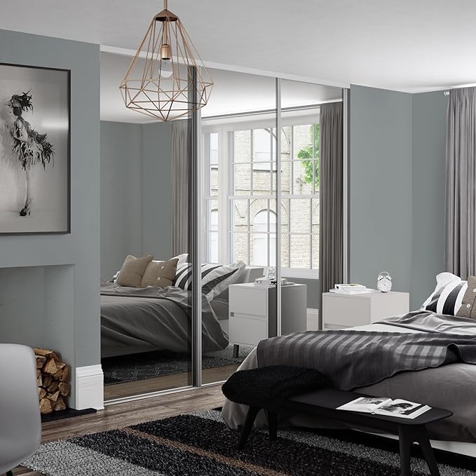 Spacepro Dove Grey Heritage 3 Door Sliding Wardrobe Door Kit with Mirror Panels | Fits 2692mm width