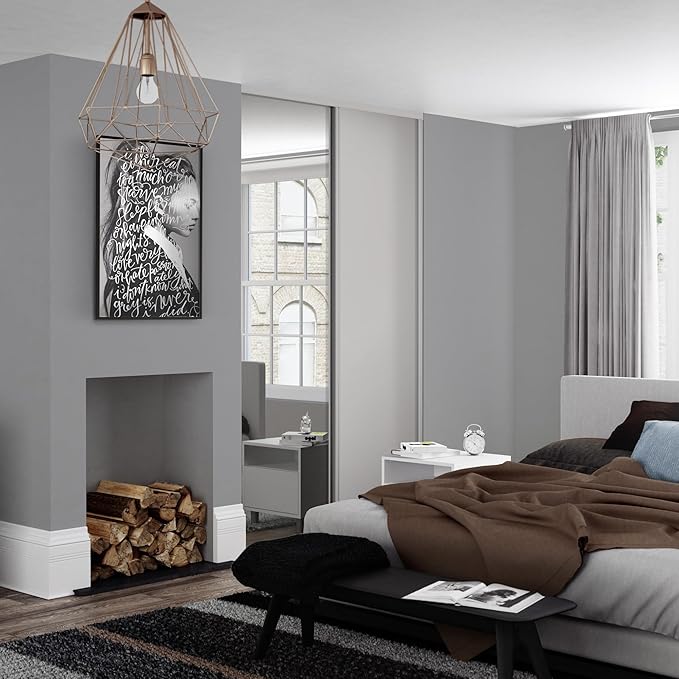 Spacepro Heritage 2-Door Dove Grey Sliding Wardrobe Door Kit with Mirror & Dove Grey Wood | Fits 1803mm width