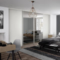 Spacepro Heritage 4-Door Dove Grey Sliding Wardrobe Door Kit with Full Dove Grey Wood & Mirror | Fits 2390mm width