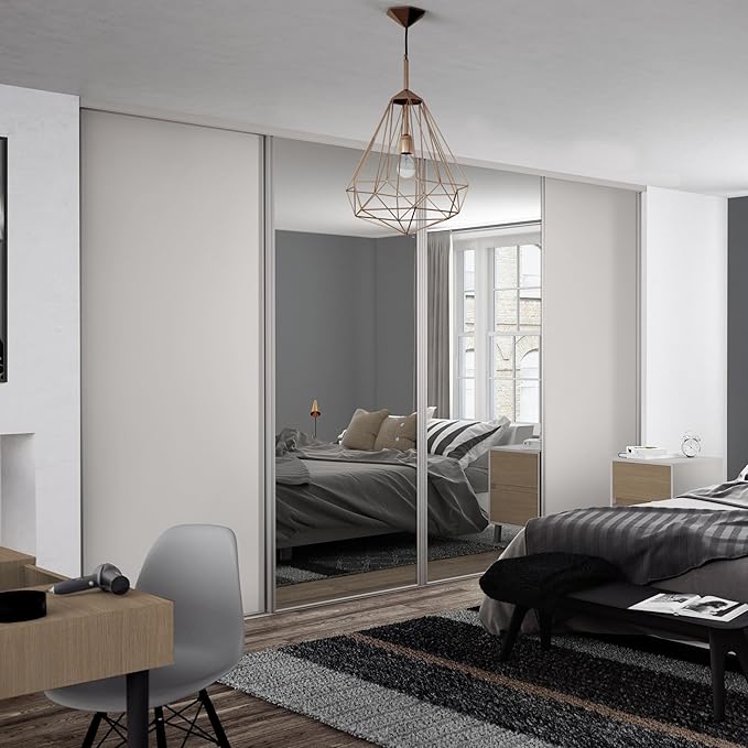 Spacepro Heritage 4-Door Cashmere Sliding Wardrobe Door Kit with Full Cashmere Wood & Mirror | Fits 3606mm width