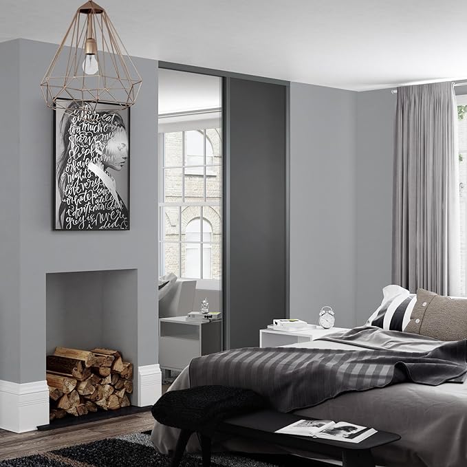 Spacepro Graphite Grey Heritage 2 Door Sliding Wardrobe Door Kit with Mirror & Wood Panels | Fits 1195mm width
