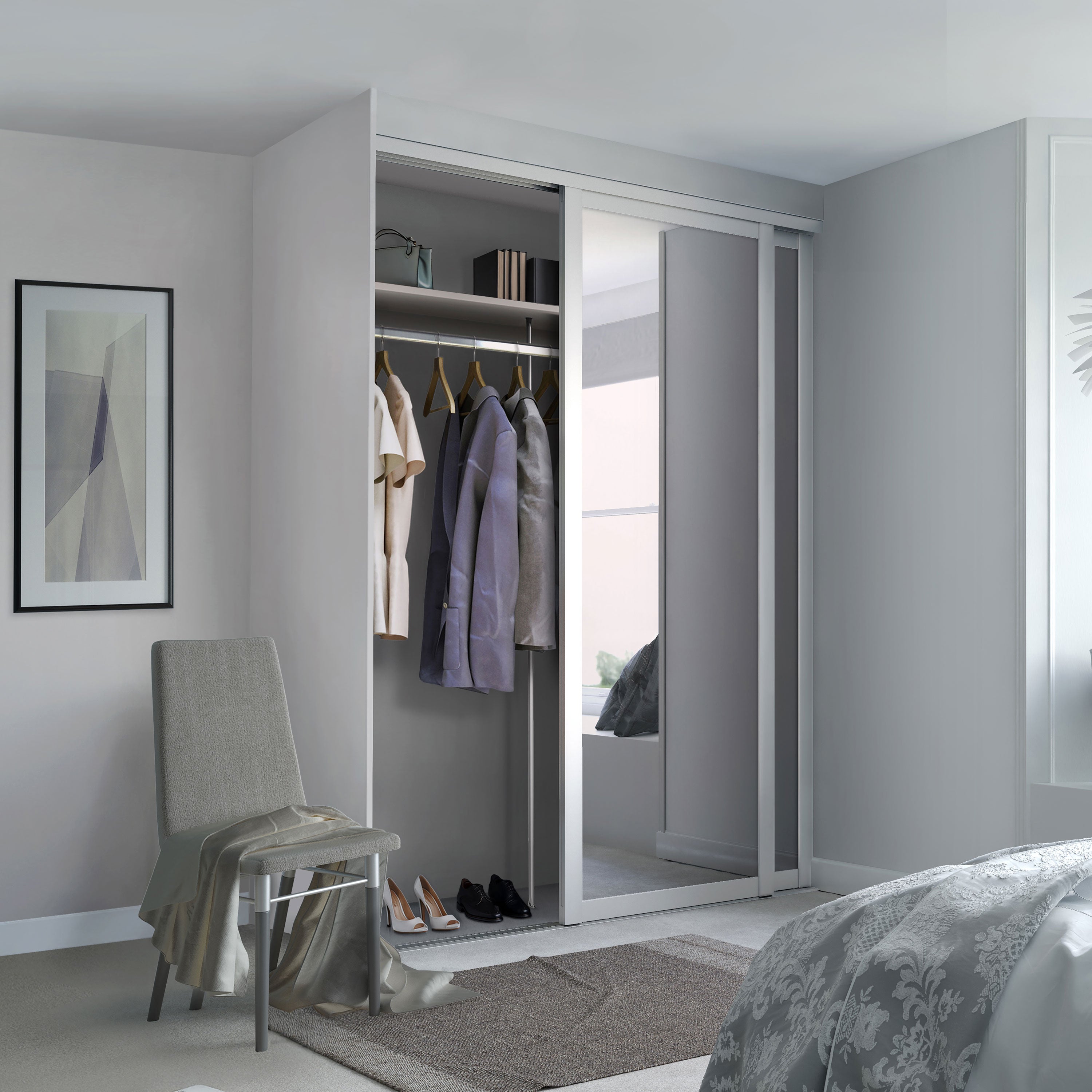 Spacepro Shaker 2 Door sliding wardrobe Kit Mirror White frame (w)1145mm
