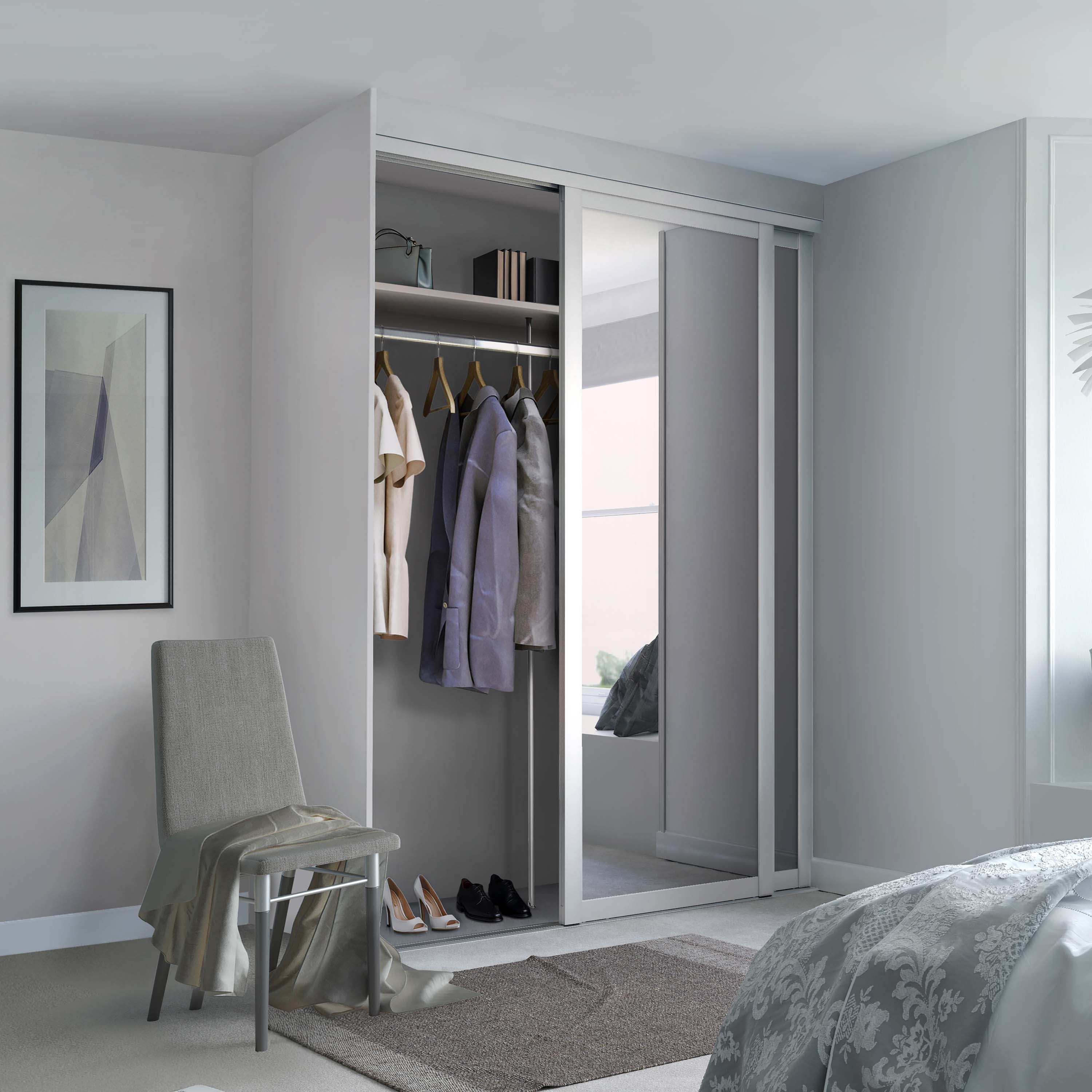 Spacepro Shaker 2 Door sliding wardrobe Kit Mirror White frame (w)1753mm