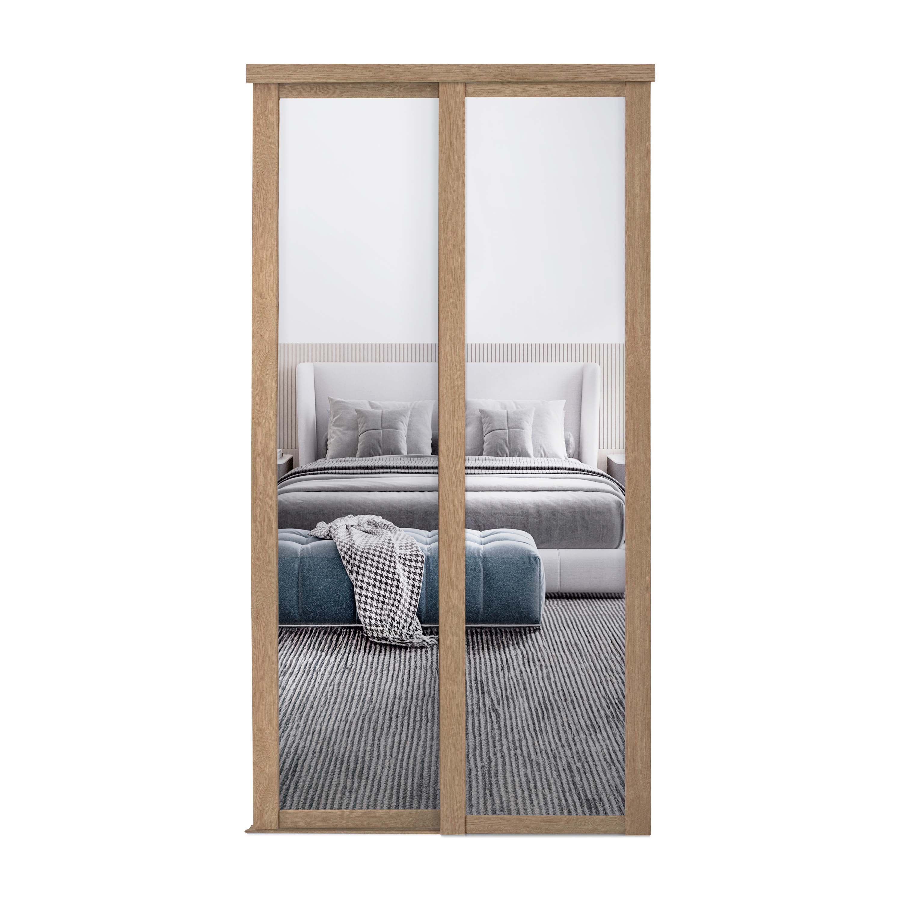Spacepro Shaker 2 Door sliding wardrobe Kit Mirror Oak frame (w)1449mm