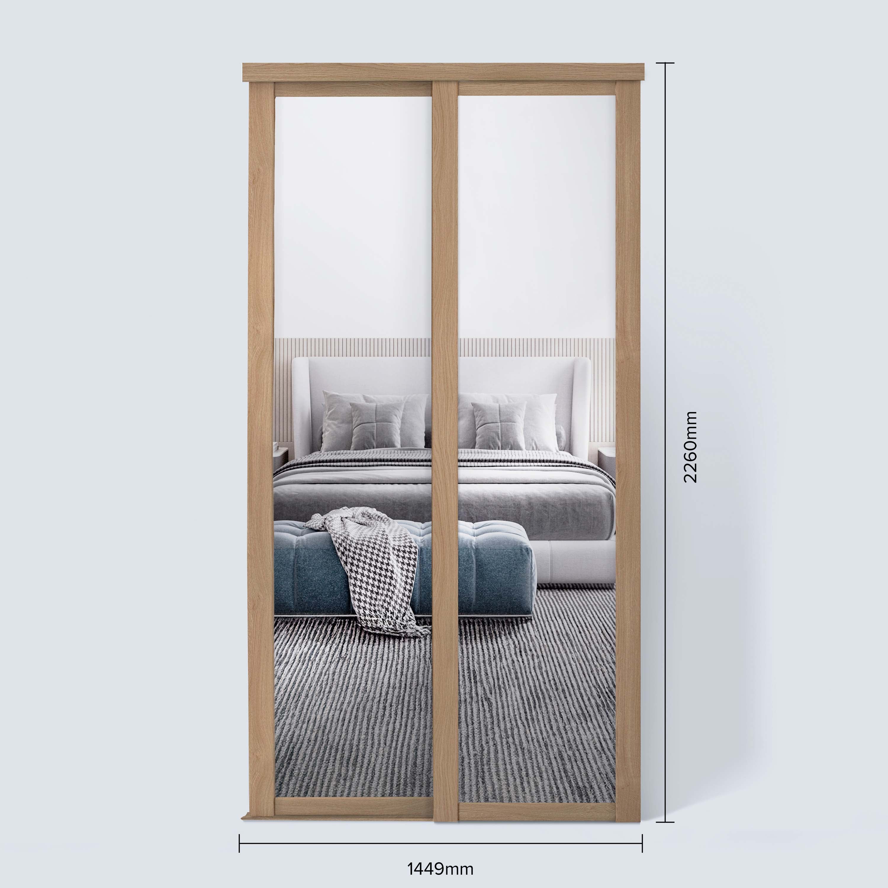 Spacepro Shaker 2 Door sliding wardrobe Kit Mirror Oak frame (w)1449mm