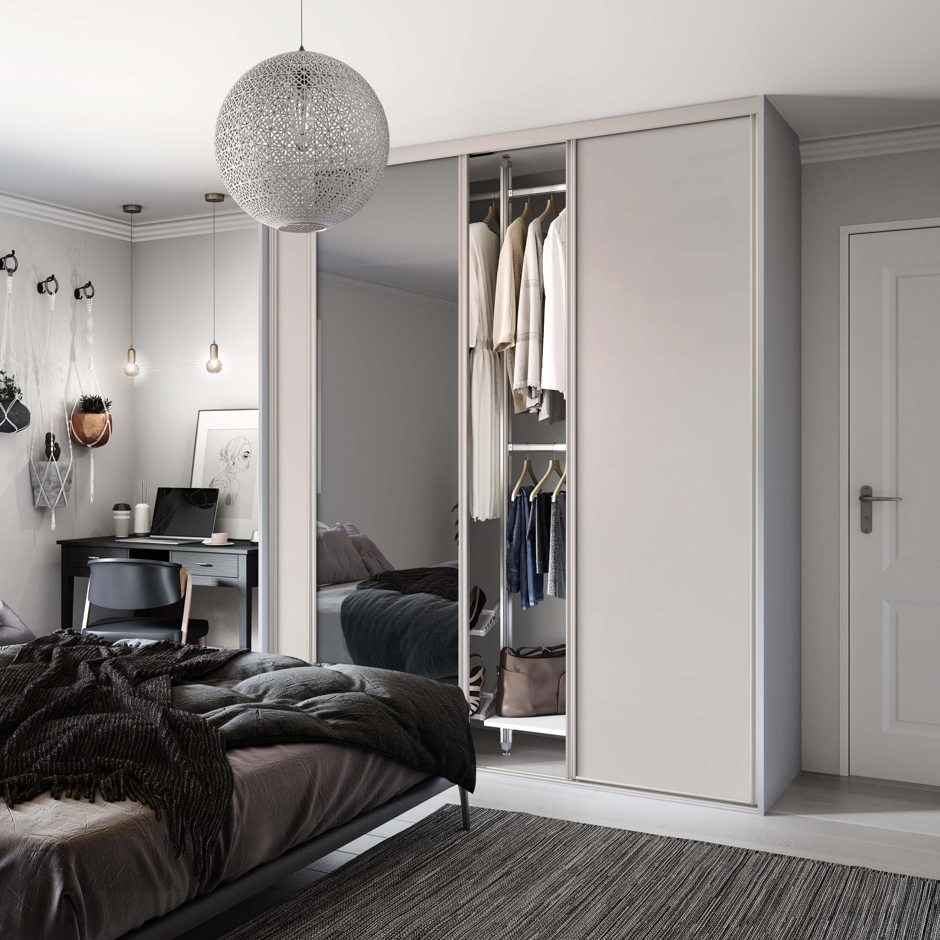 Spacepro Classic 3 Door sliding wardrobe Kit Cashmere frame 2 x Panel 1 x Mirror (w)2672mm