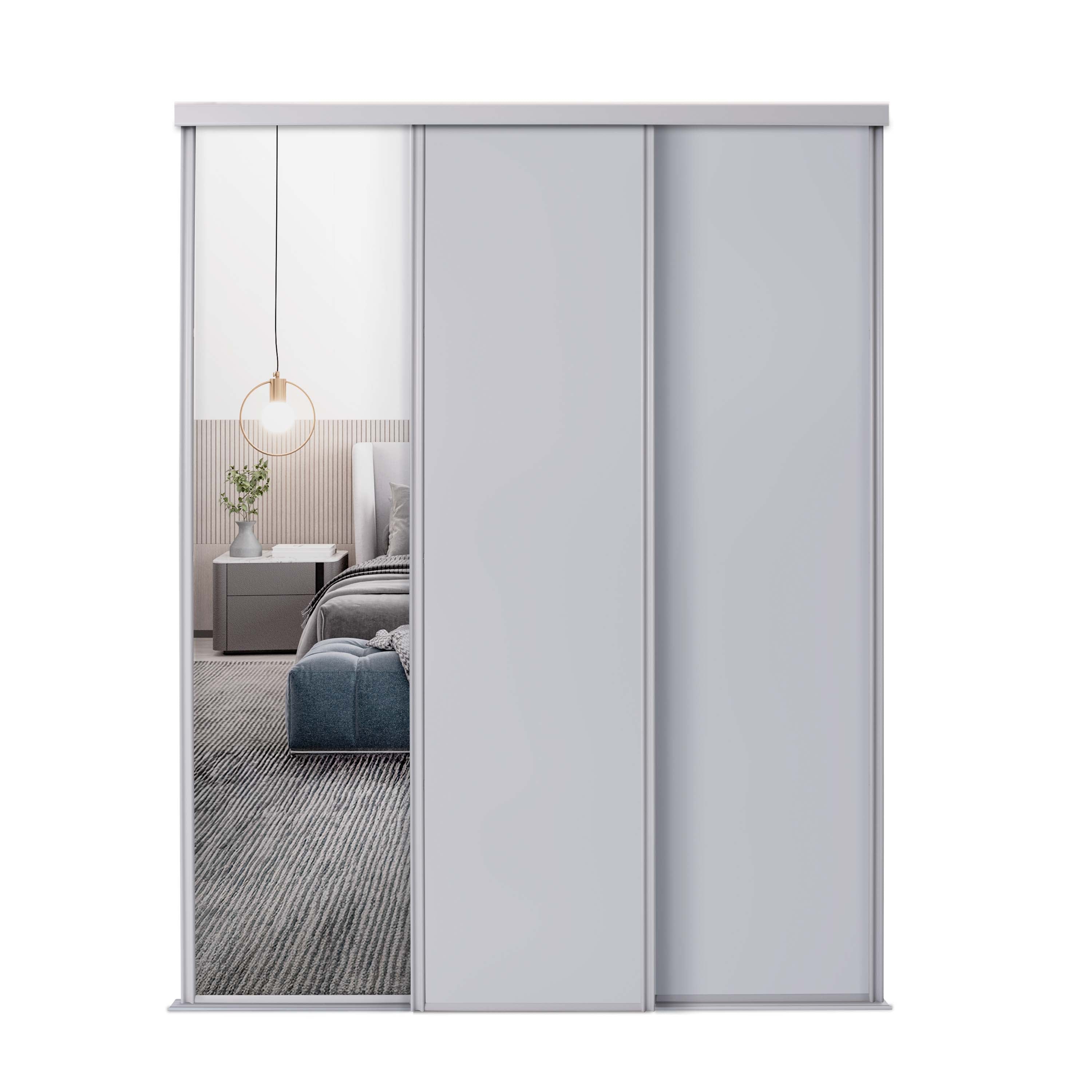 Spacepro Classic 3 Door sliding wardrobe Kit Cashmere frame 2 x Panel 1 x Mirror (w)2216mm