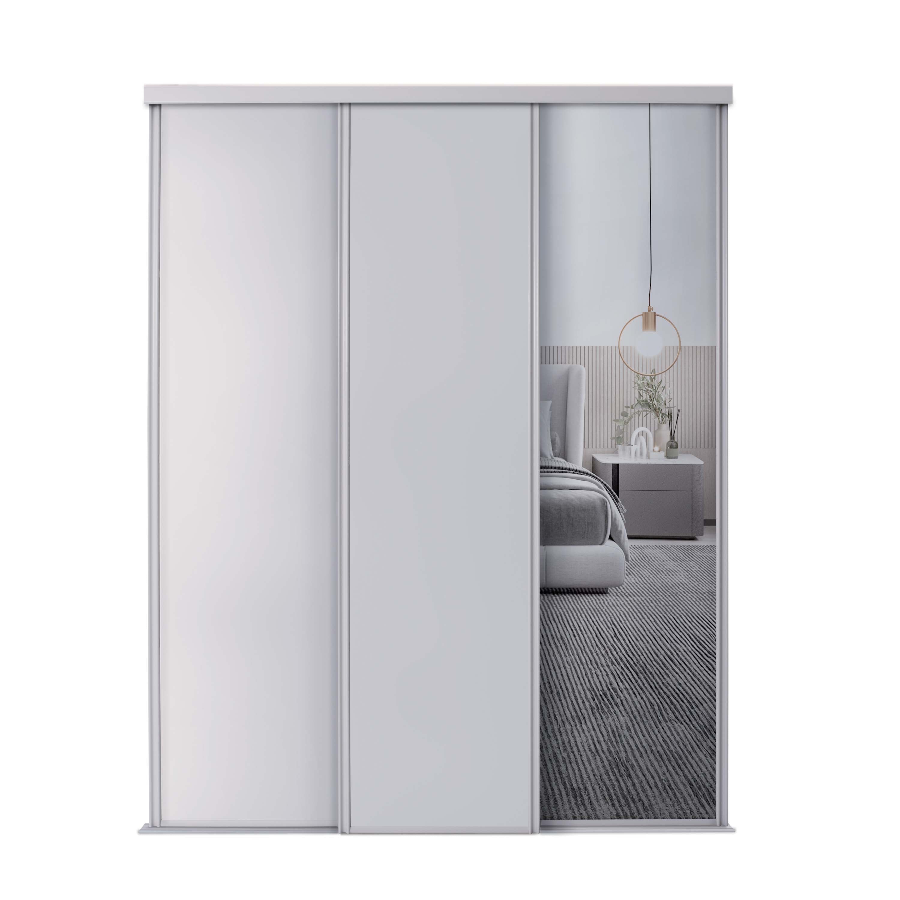 Spacepro Classic 3 Door sliding wardrobe Kit Cashmere frame 2 x Panel 1 x Mirror (w)2216mm