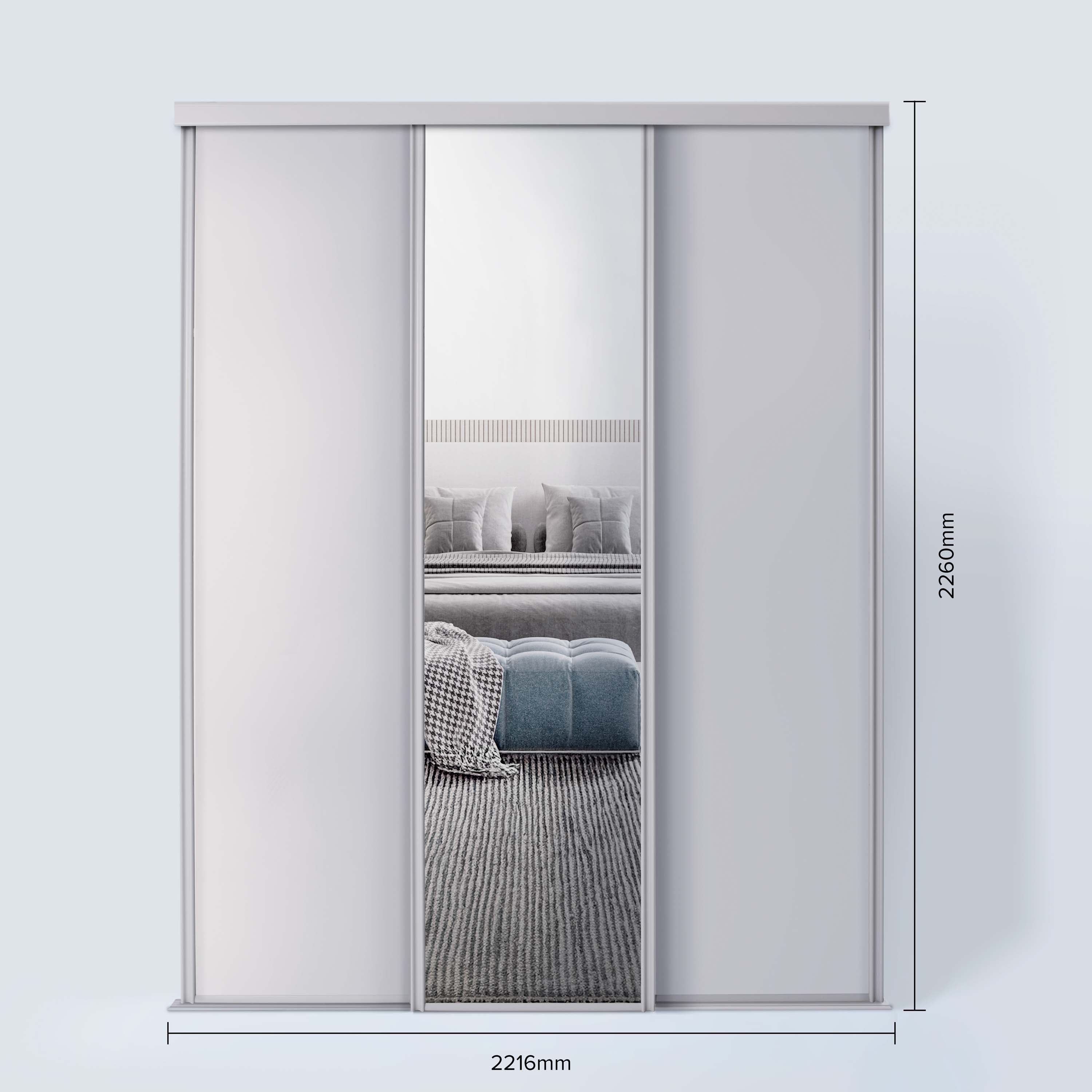 Spacepro Classic 3 Door sliding wardrobe Kit Cashmere frame 2 x Panel 1 x Mirror (w)2216mm