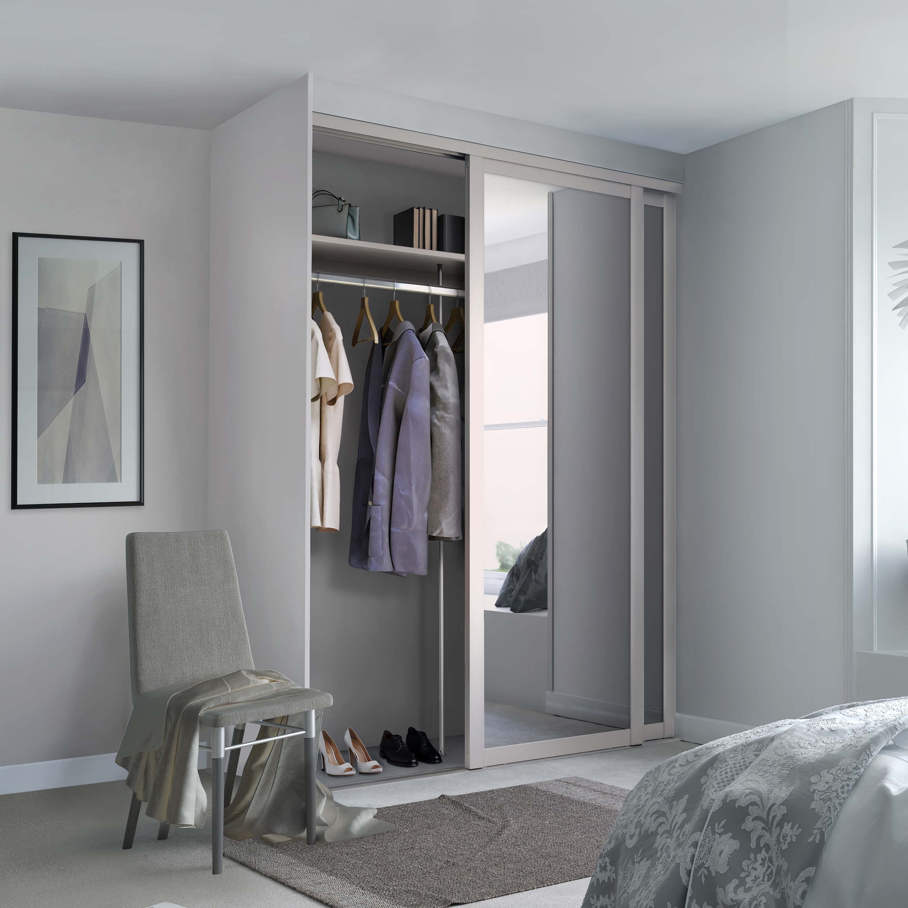 Spacepro Shaker 2 Door sliding wardrobe Kit Mirror Cashmere frame (w)1145mm