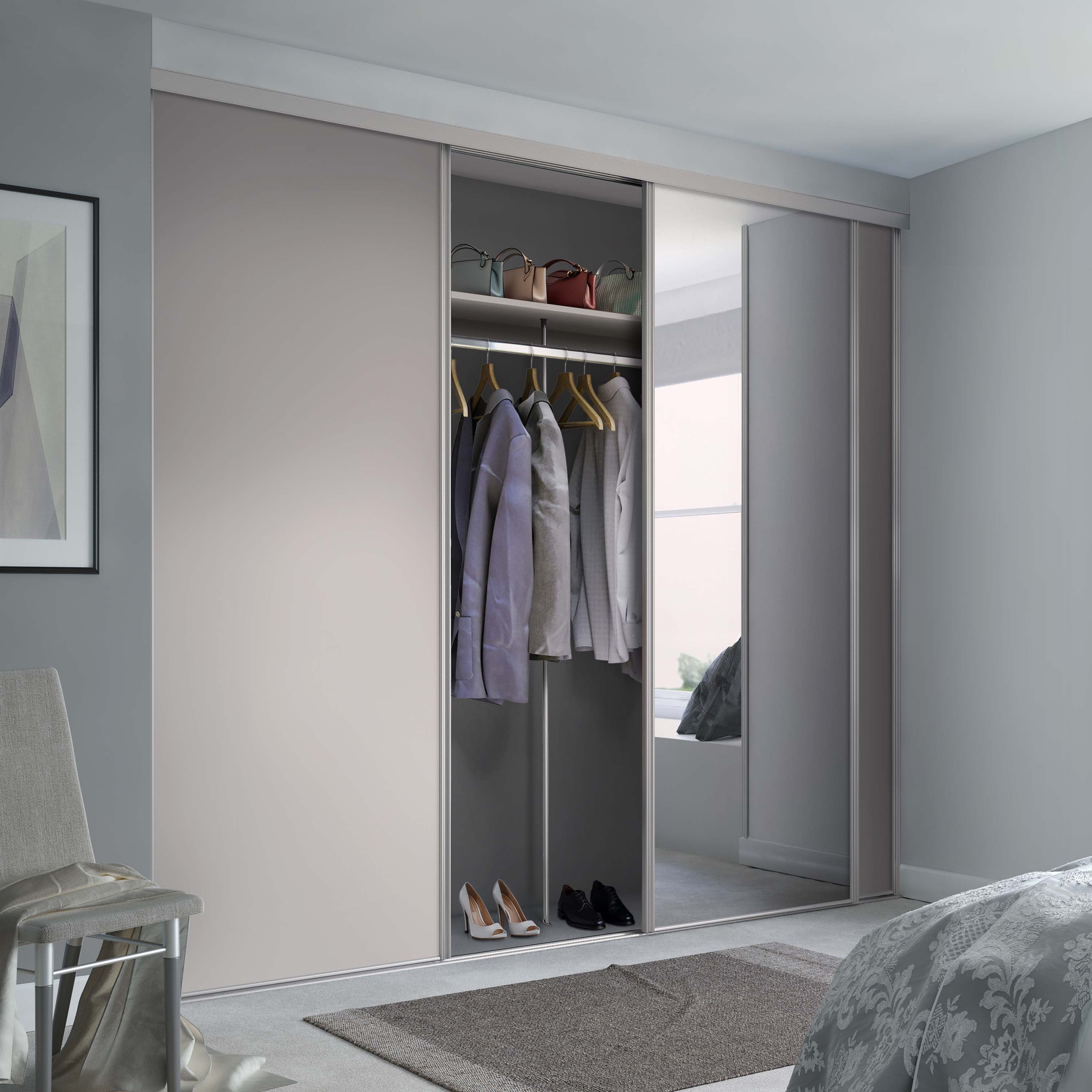 Spacepro Classic 3 Door sliding wardrobe Kit Cashmere frame 2 x Panel 1 x Mirror (w)1760mm