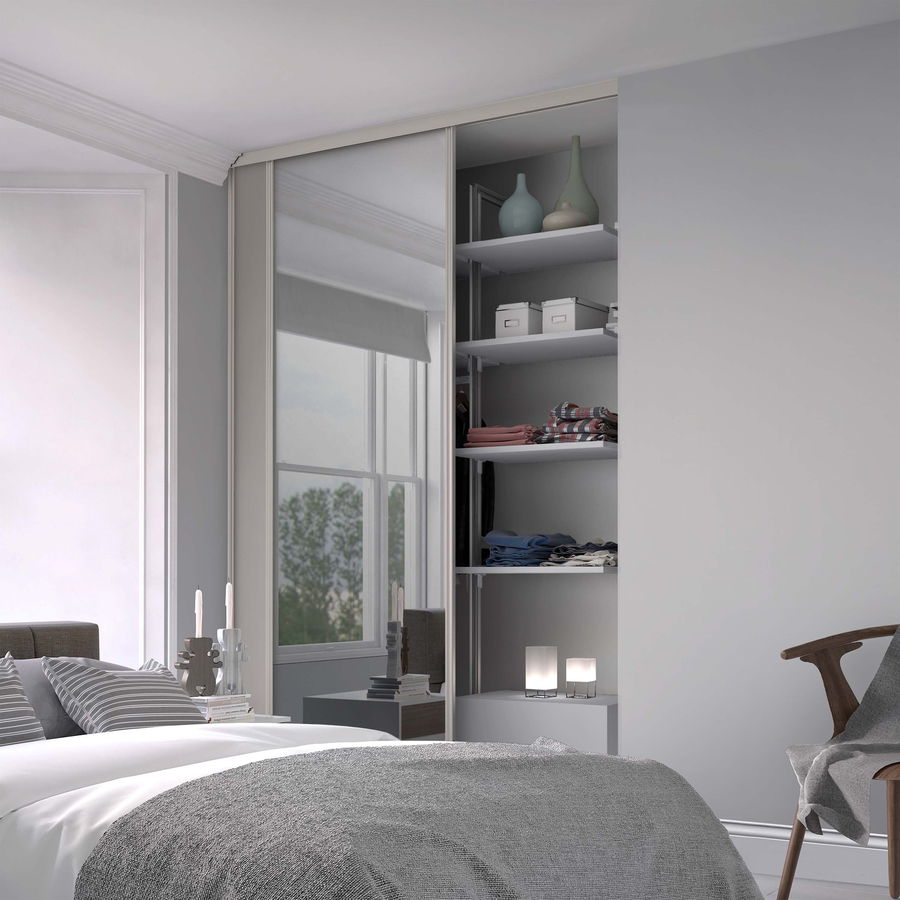 Spacepro Classic 2 Door sliding wardrobe Kit Cashmere frame 1 x Panel 1 x Mirror (w)1489mm