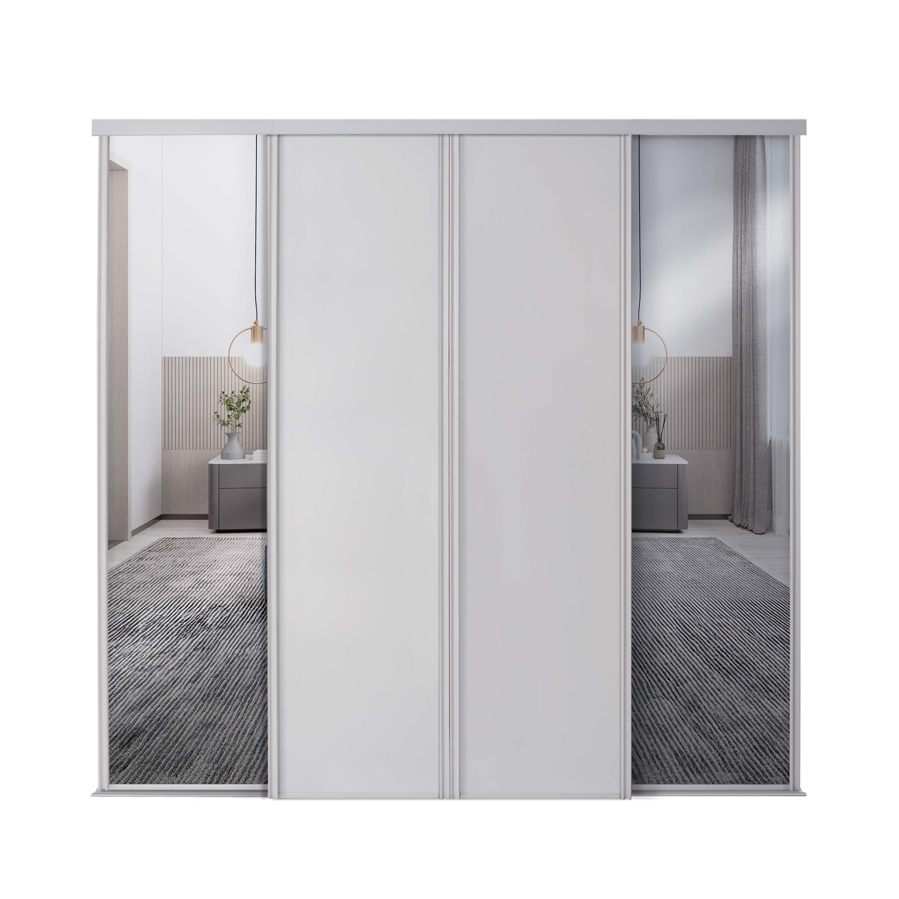 Spacepro Classic 4 Door sliding wardrobe Kit Cashmere frame 2 x Panel 2 x Mirror (w)2370mm