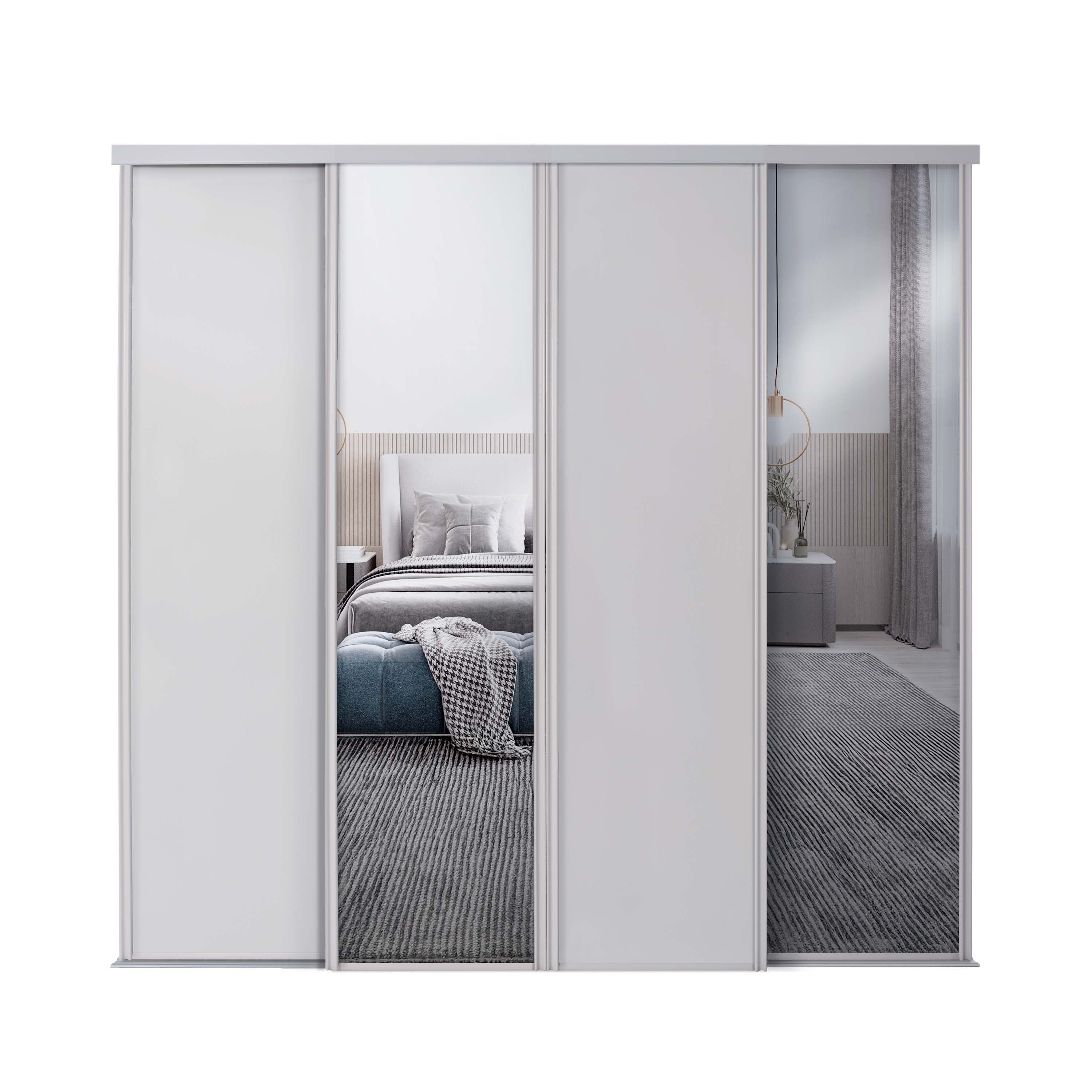Spacepro Classic 4 Door sliding wardrobe Kit Cashmere frame 2 x Panel 2 x Mirror (w)2370mm