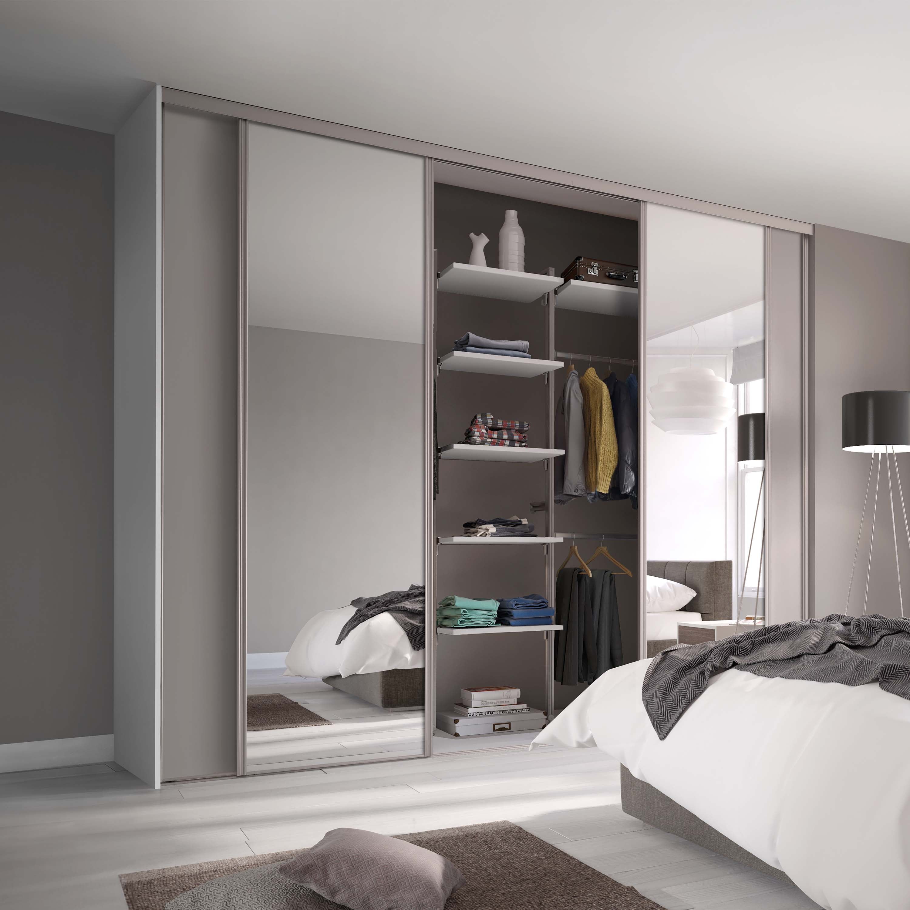 Spacepro Classic 4 Door sliding wardrobe Kit Cashmere frame 2 x Panel 2 x Mirror (w)2370mm