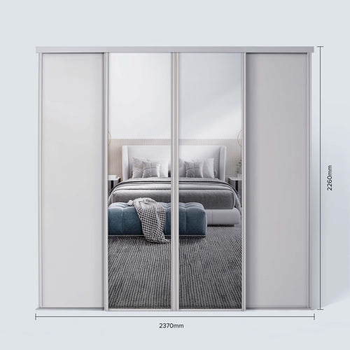 Spacepro Classic 4 Door sliding wardrobe Kit Cashmere frame 2 x Panel 2 x Mirror (w)2370mm