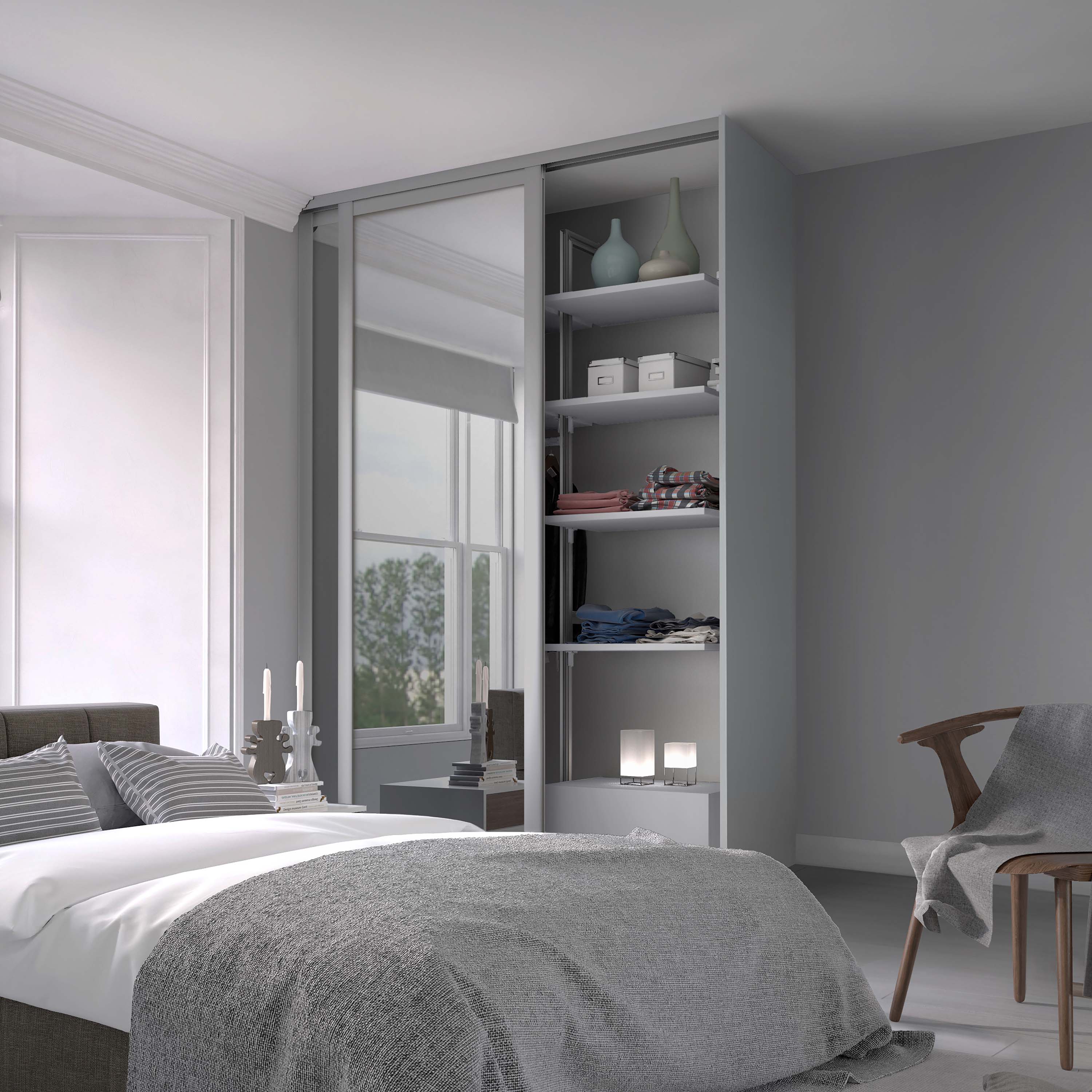 Spacepro Shaker 2 Door sliding wardrobe Kit Mirror Dove Grey frame (w)1753mm
