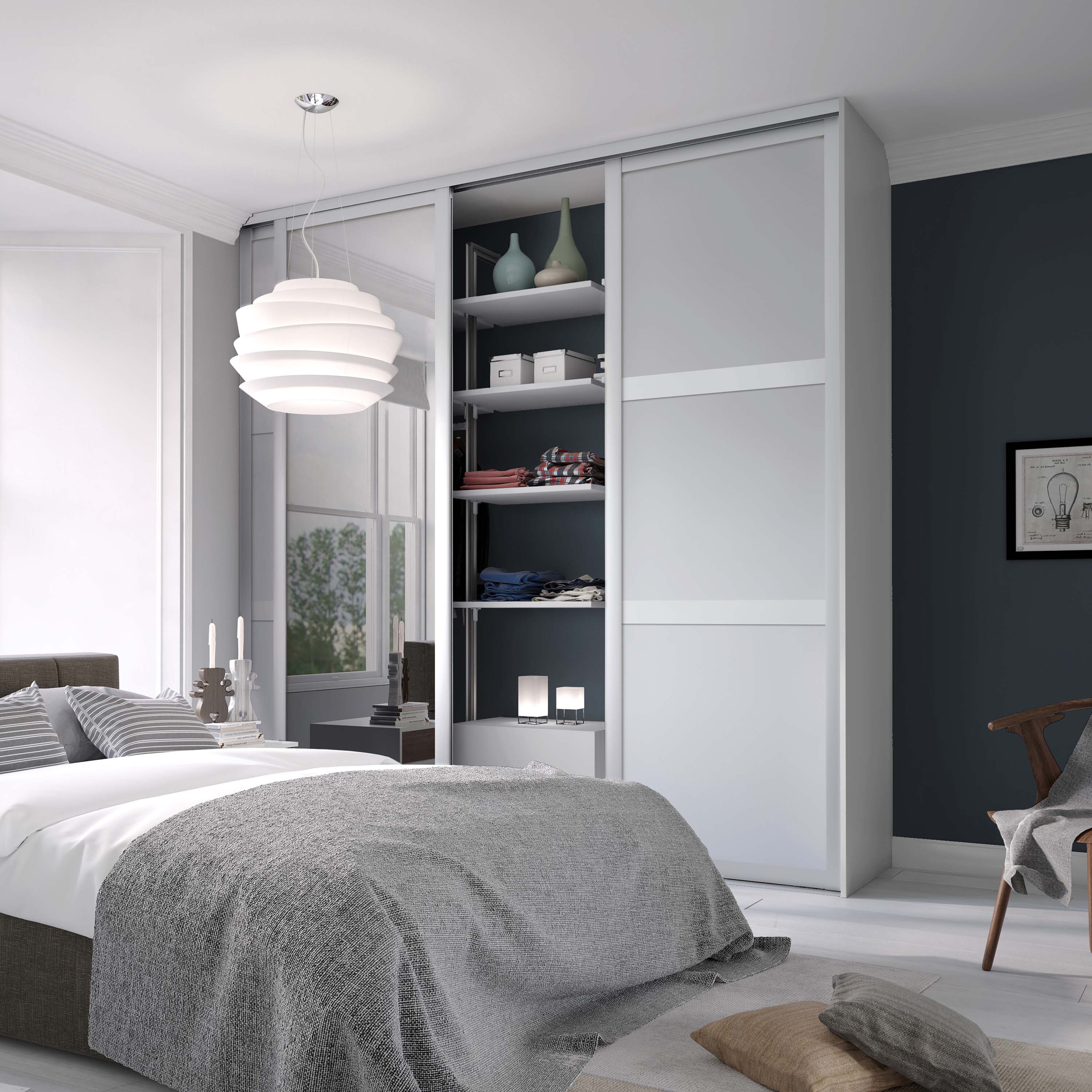 Spacepro Shaker 3 Door sliding wardrobe Kit Mirror White frame (w)1680mm