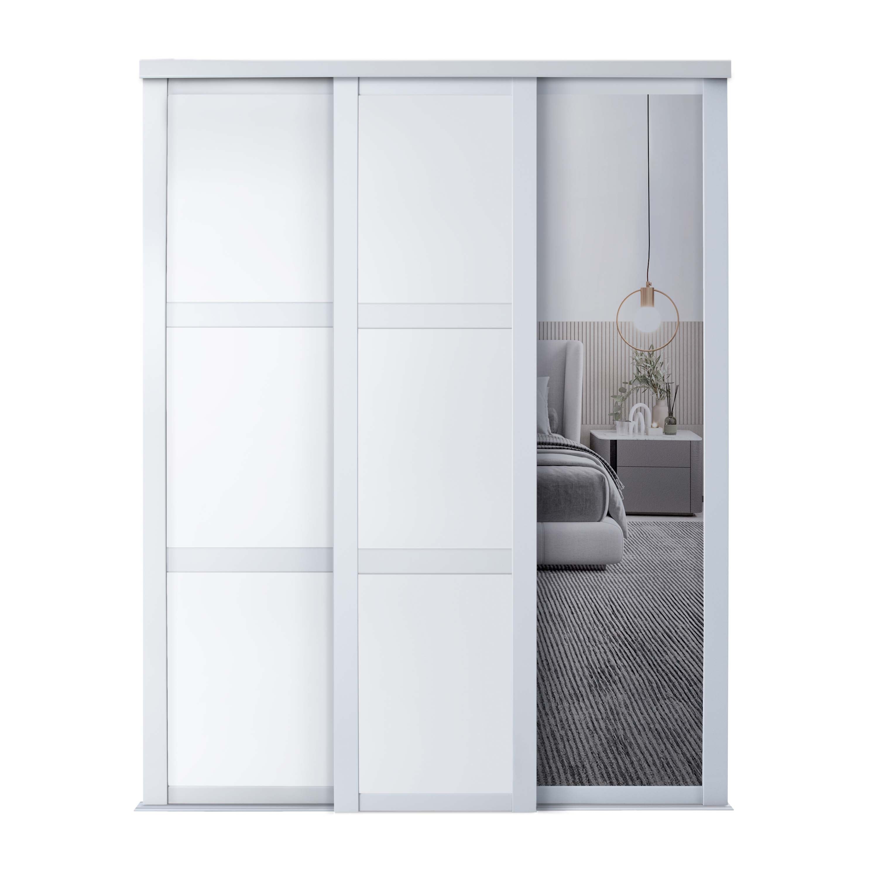Spacepro Shaker 3 Door sliding wardrobe Kit Mirror White frame (w)2136mmmm