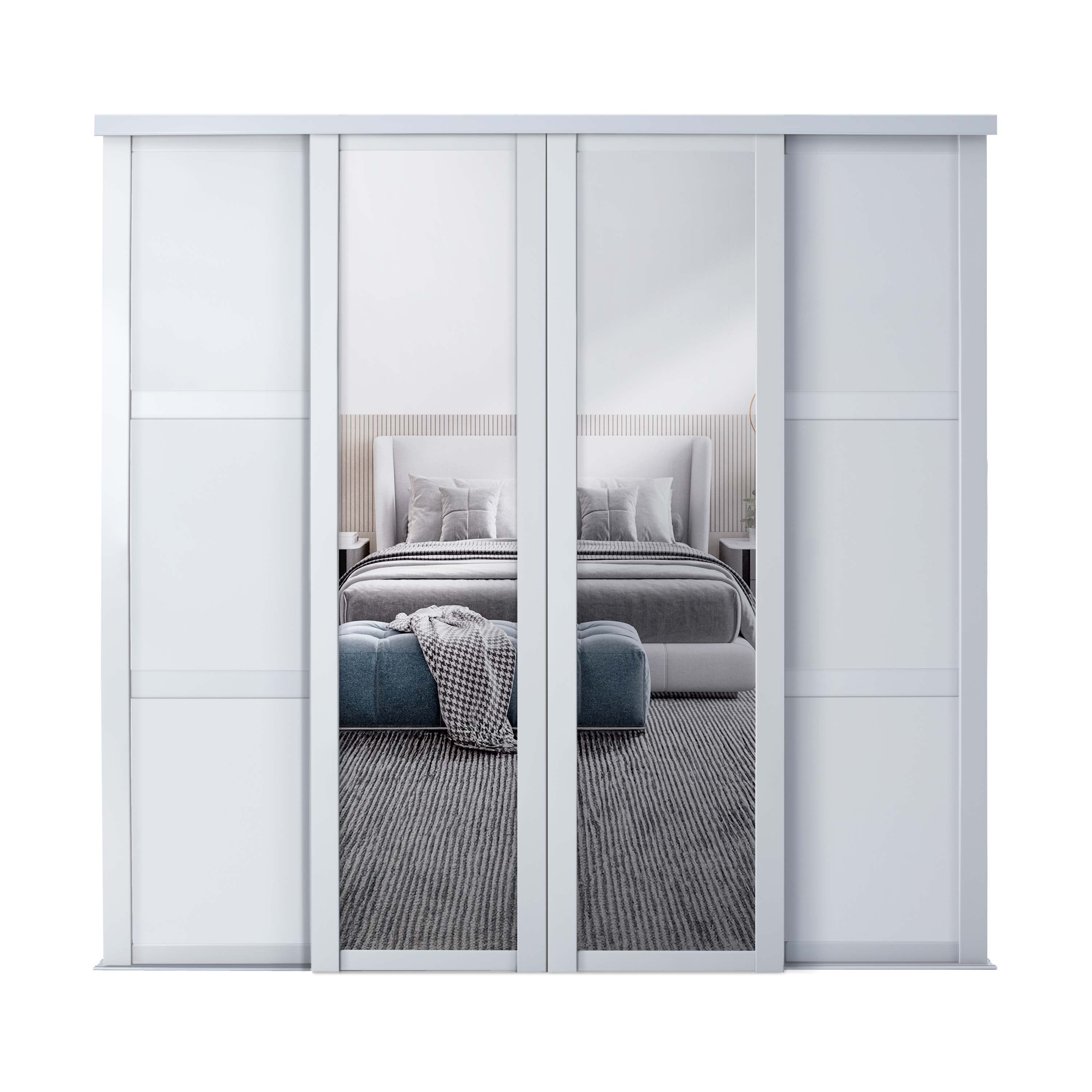 Spacepro Shaker 4 Door sliding wardrobe Kit Mirror White frame (w)2898mm