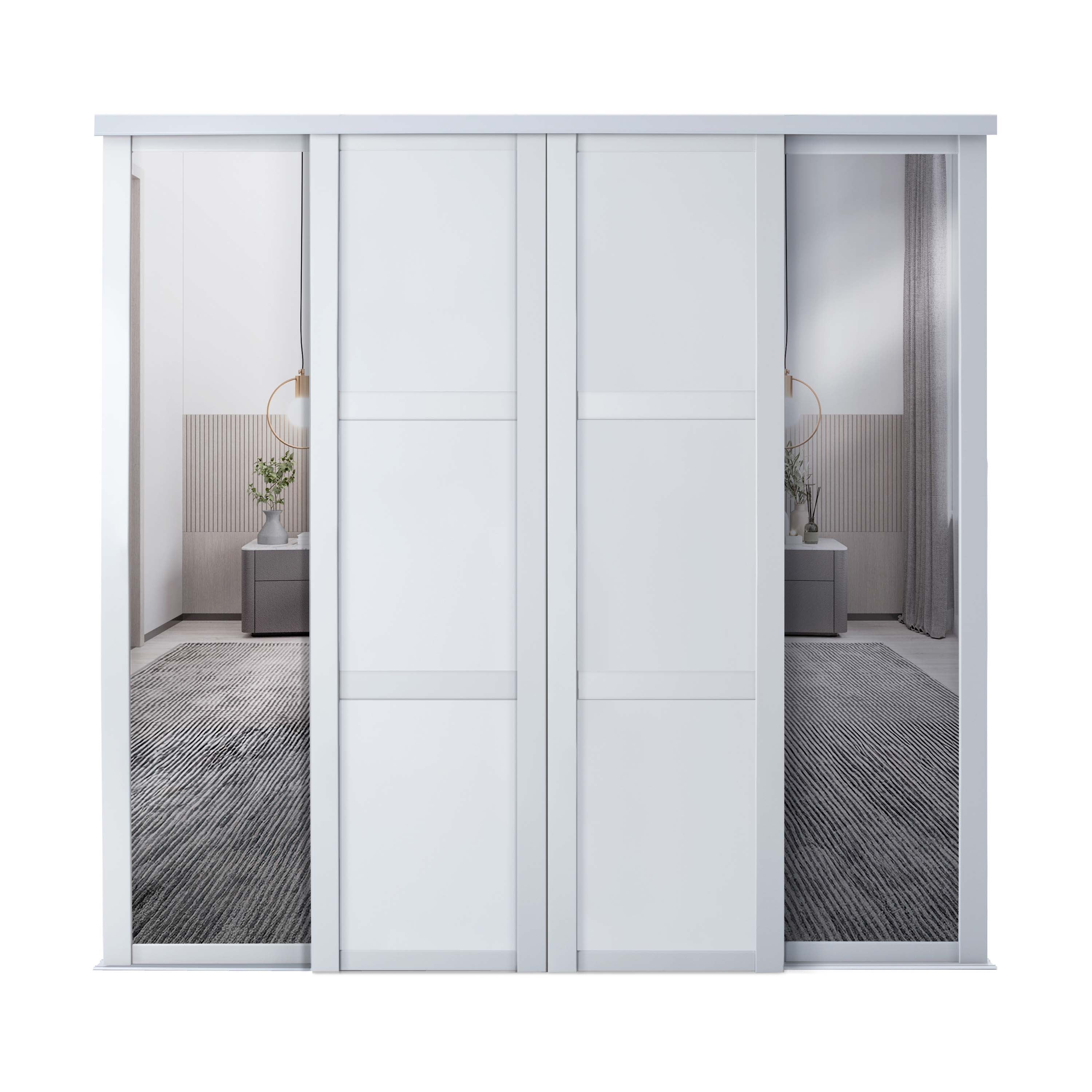 Spacepro Shaker 4 Door sliding wardrobe Kit Mirror White frame (w)2290mm