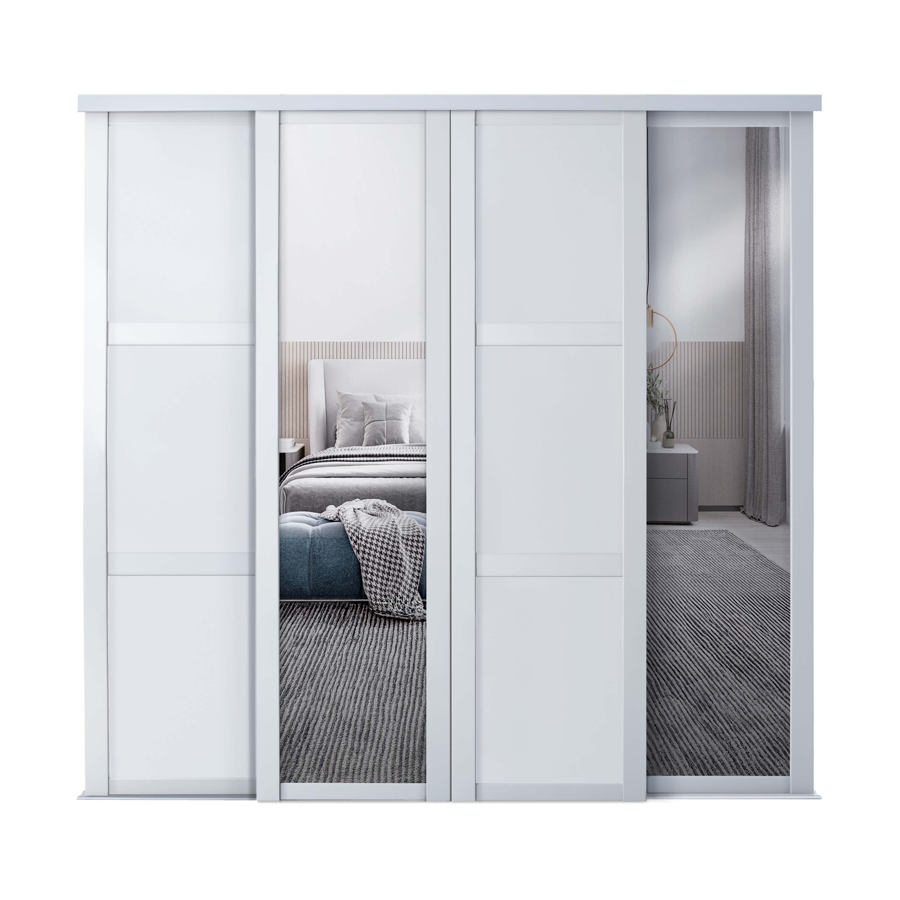 Spacepro Shaker 4 Door sliding wardrobe Kit Mirror White frame (w)2290mm