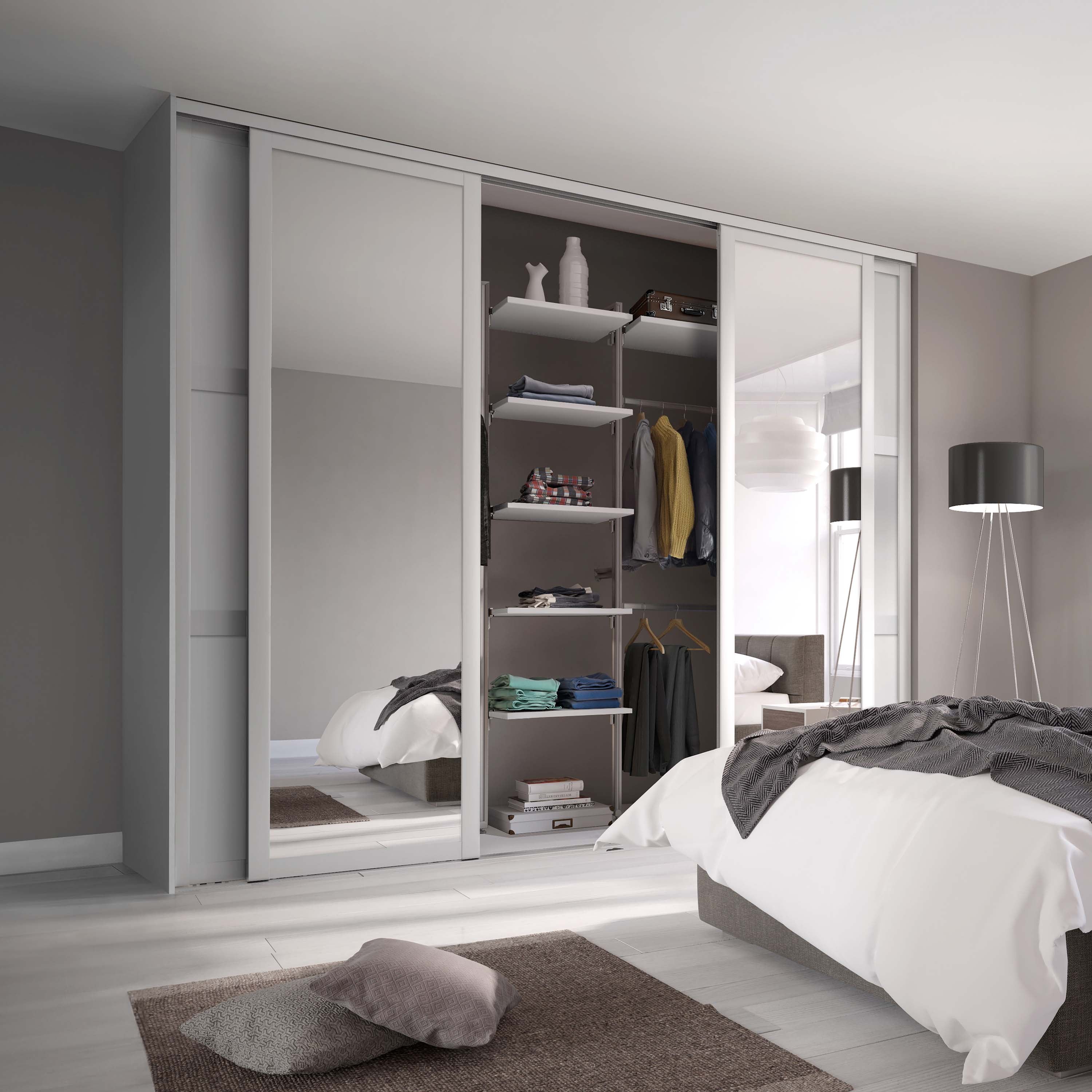 Spacepro Shaker 4 Door sliding wardrobe Kit Mirror White frame (w)2290mm