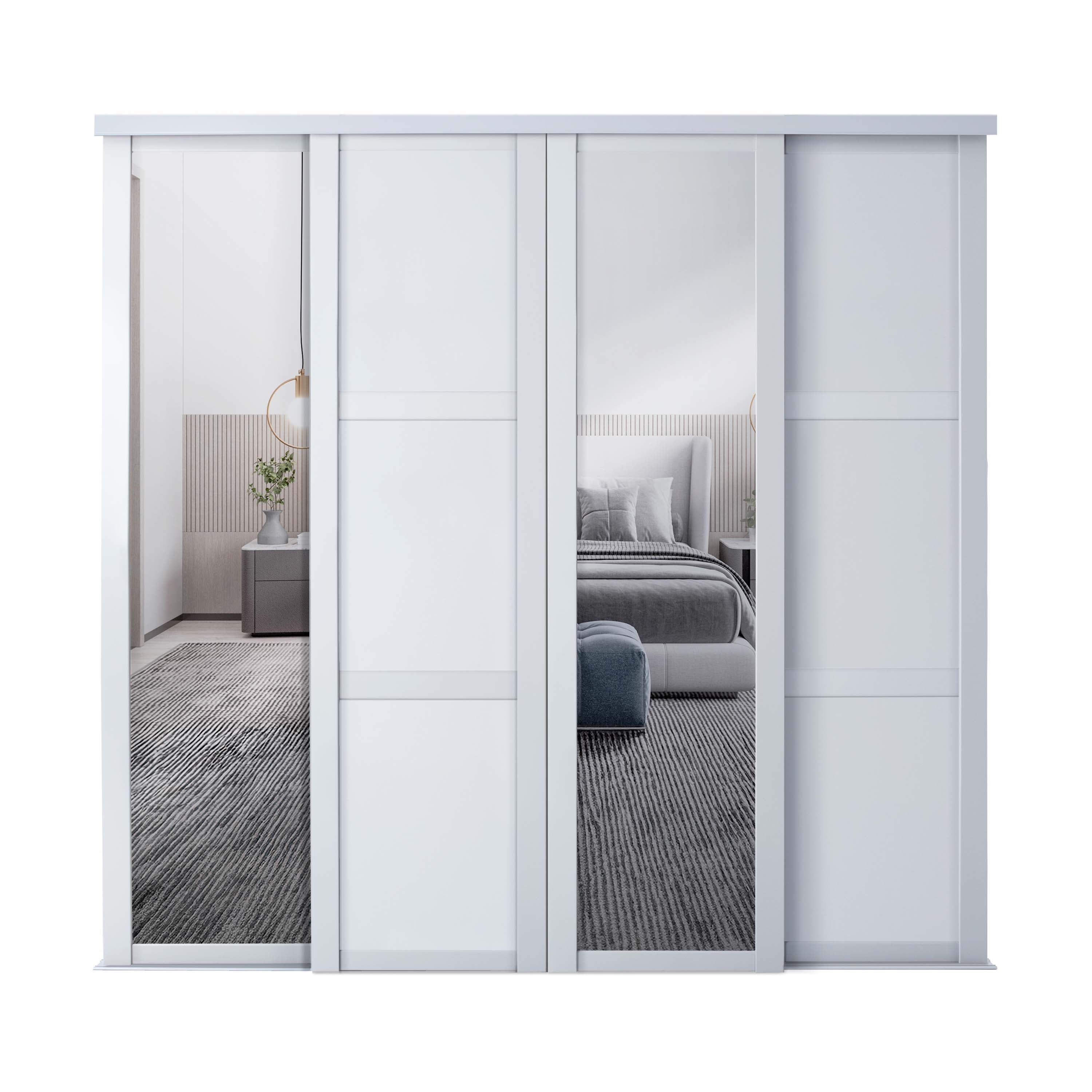 Spacepro Shaker 4 Door sliding wardrobe Kit Mirror White frame (w)3506mm