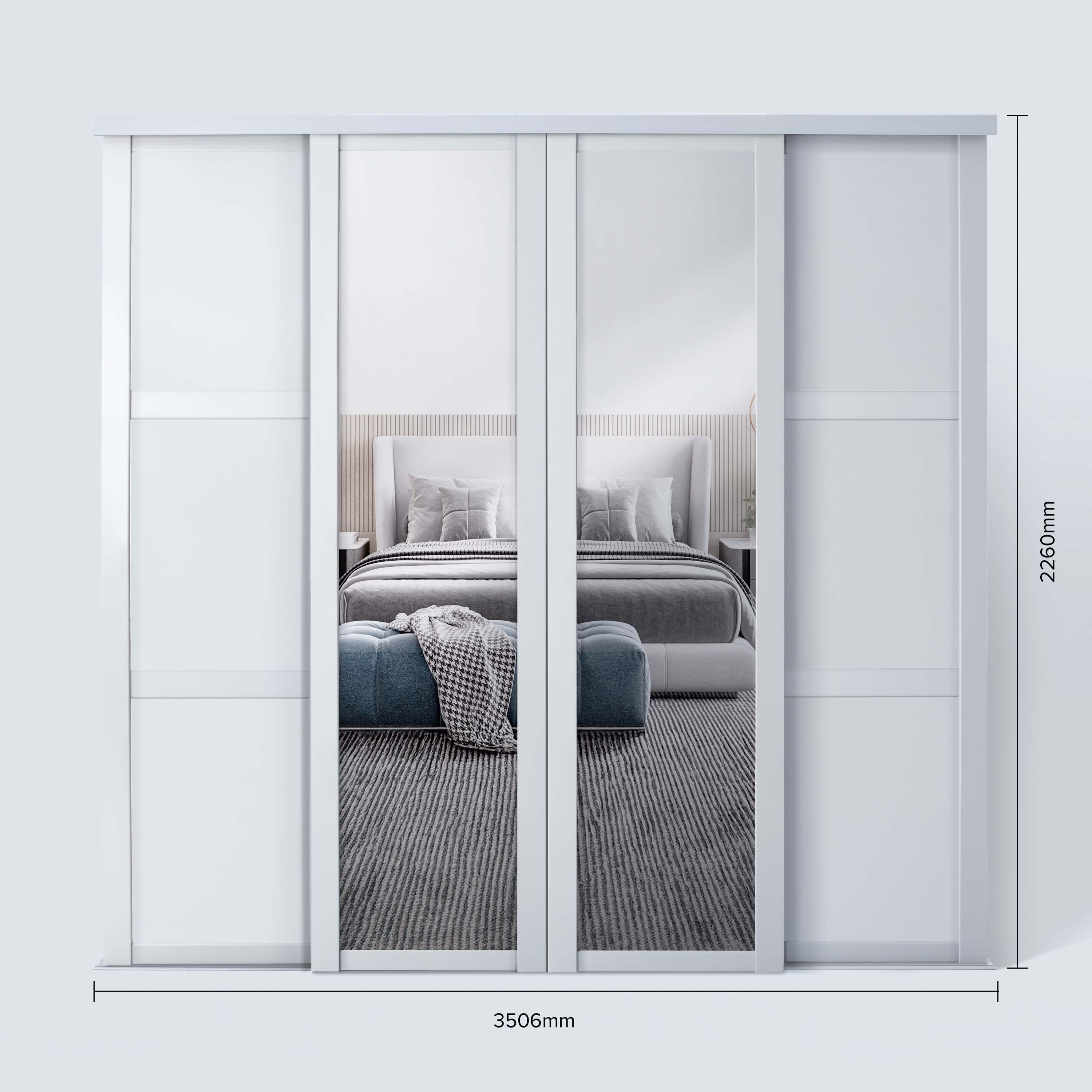 Spacepro Shaker 4 Door sliding wardrobe Kit Mirror White frame (w)3506mm