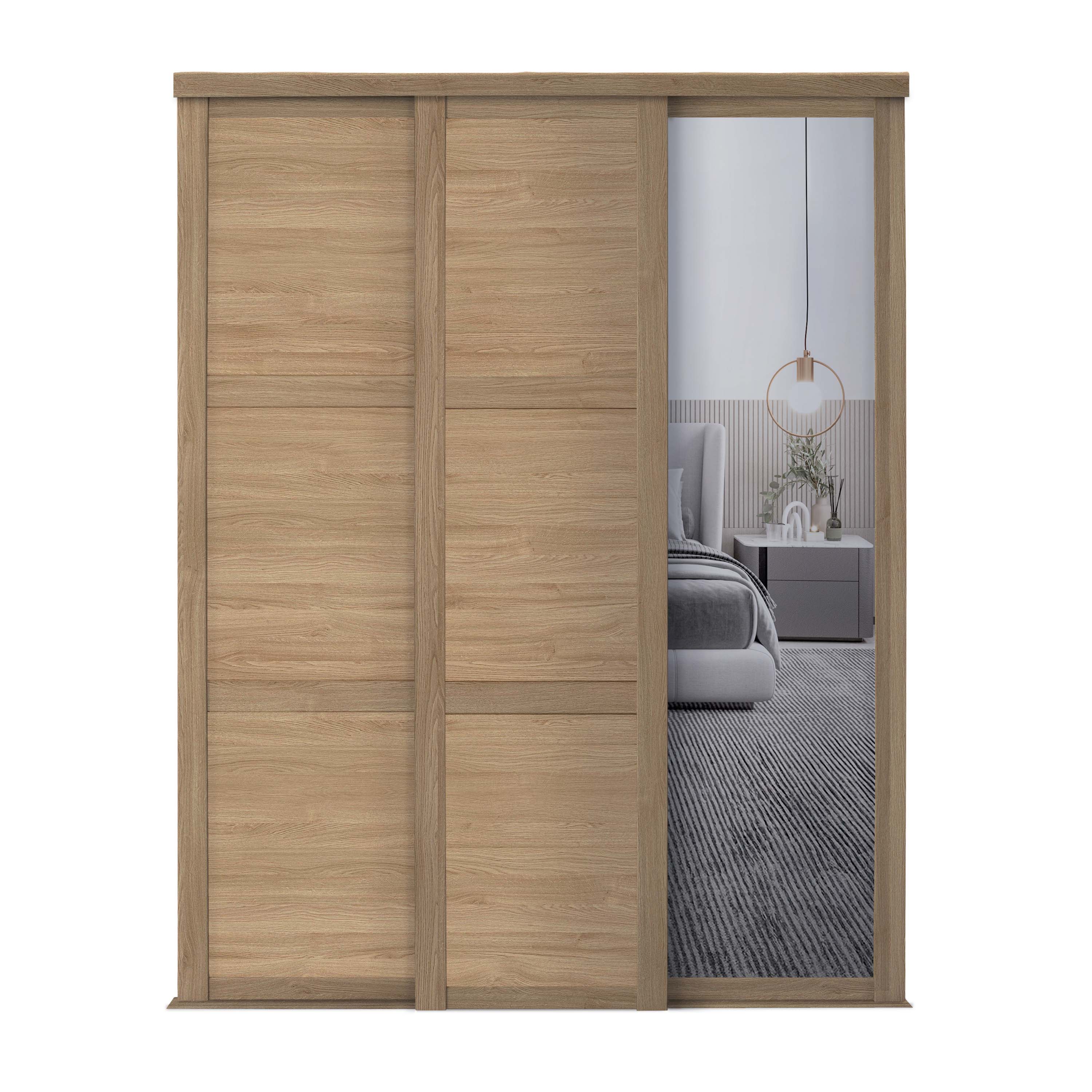 Spacepro Shaker 3 Door sliding wardrobe Kit Mirror Oak frame (w)2136mm