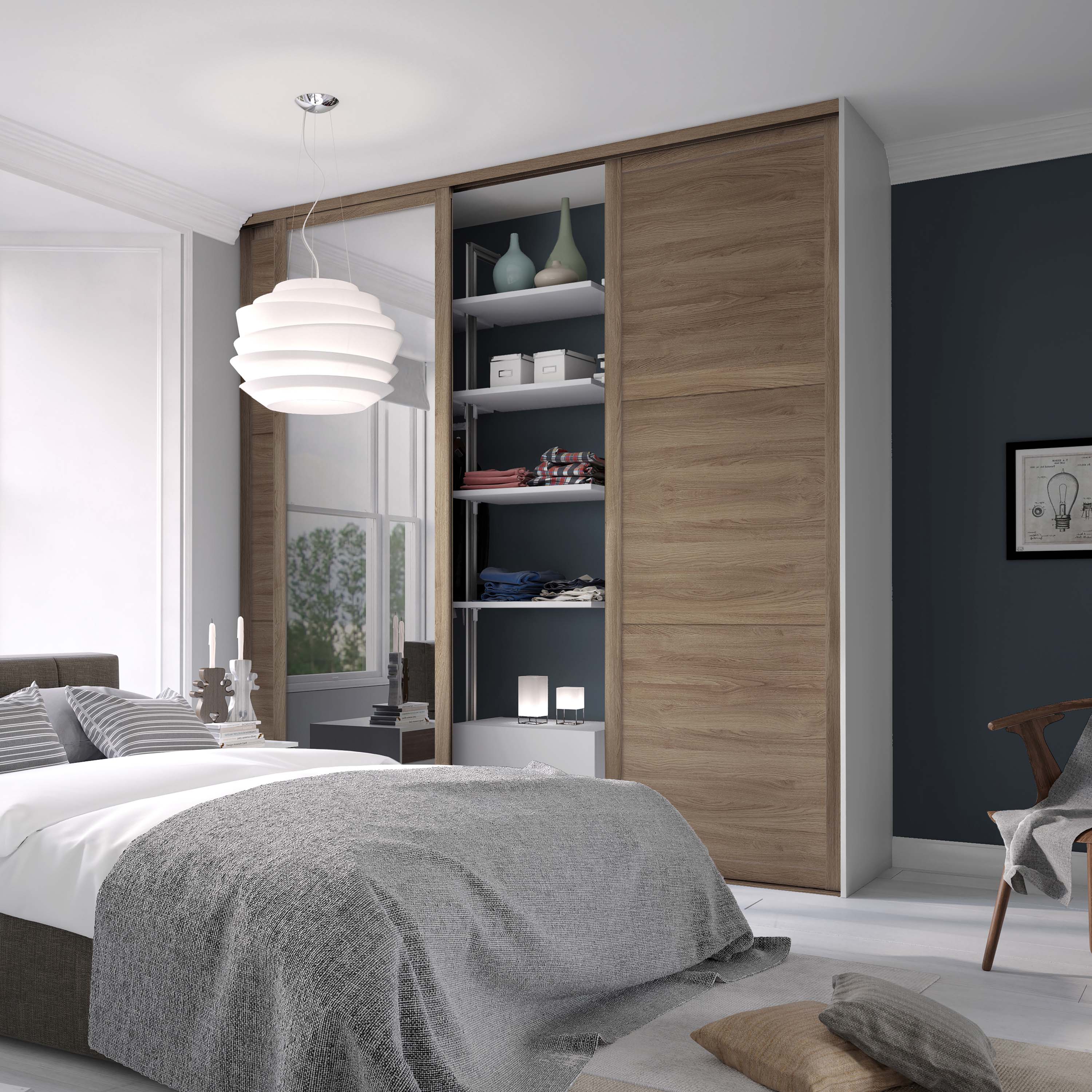 Spacepro Shaker 3 Door sliding wardrobe Kit Mirror Oak frame (w)2136mm