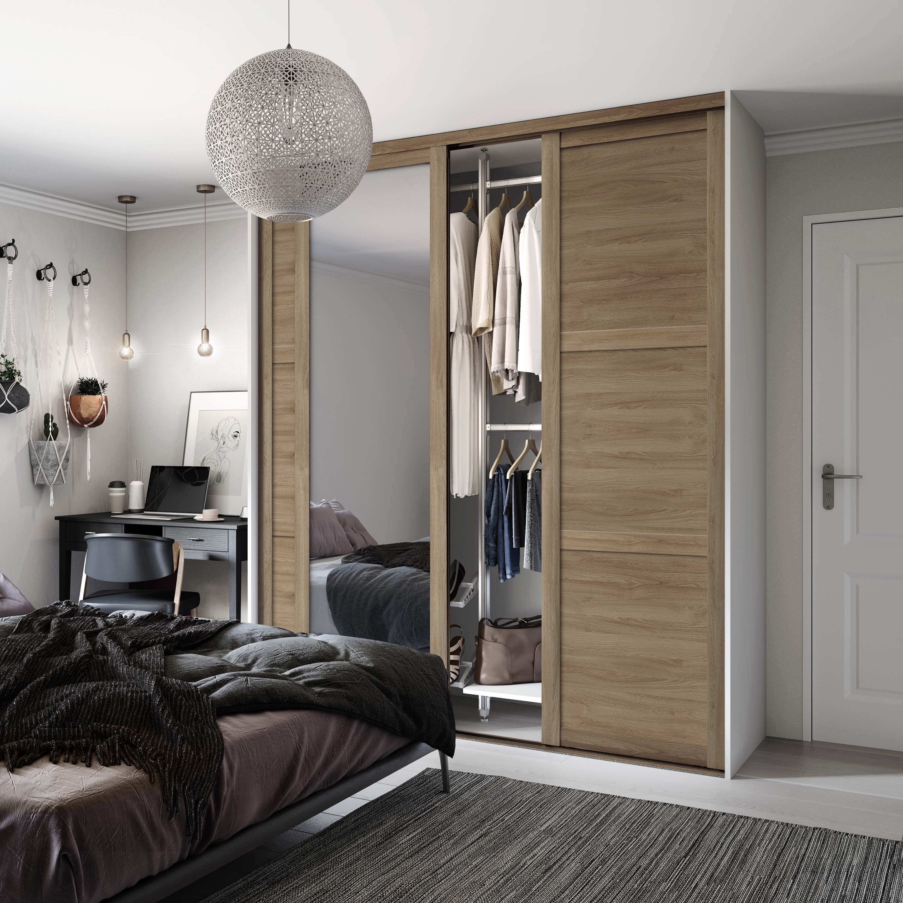 Spacepro Shaker 3 Door sliding wardrobe Kit Mirror Oak frame (w)2136mm
