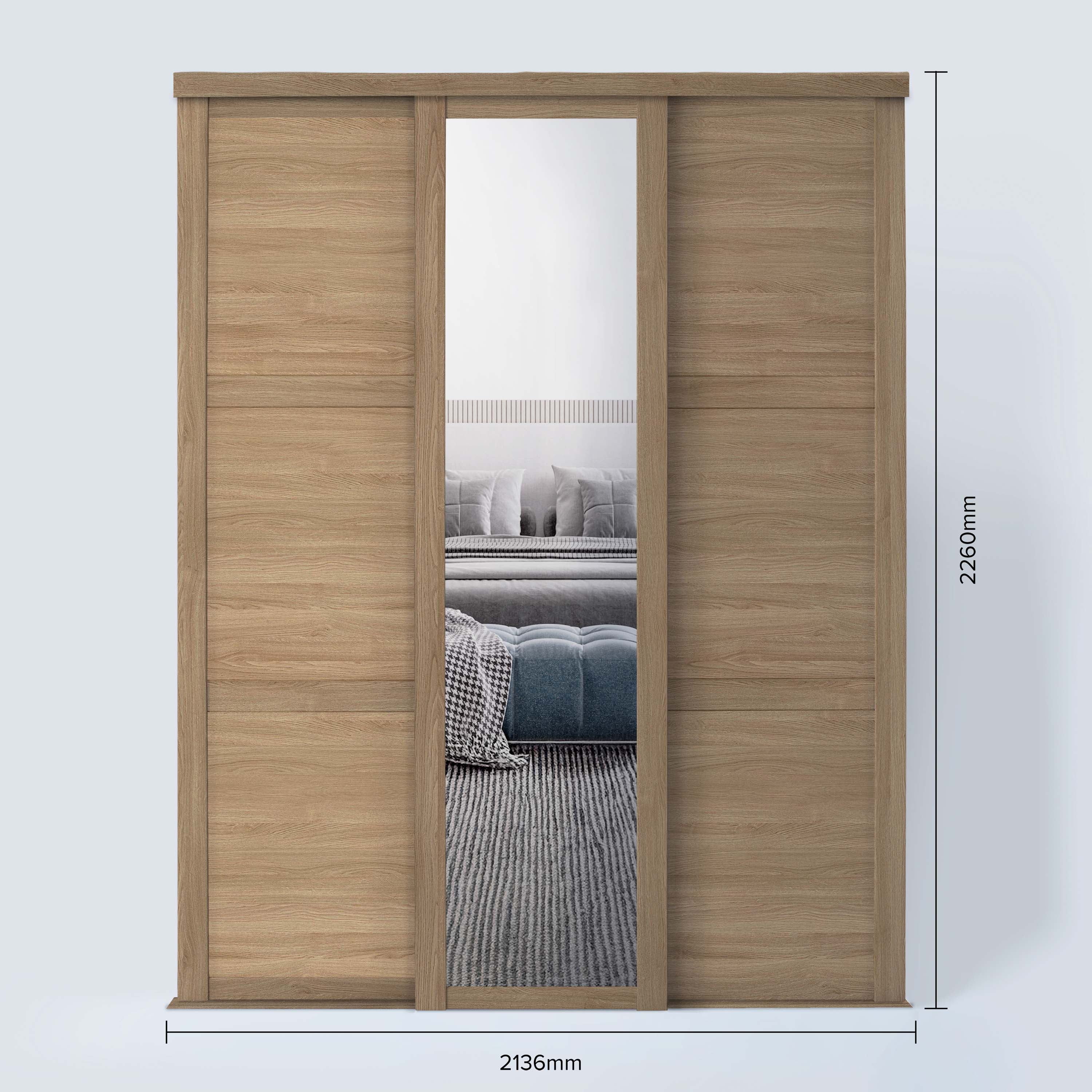 Spacepro Shaker 3 Door sliding wardrobe Kit Mirror Oak frame (w)2136mm