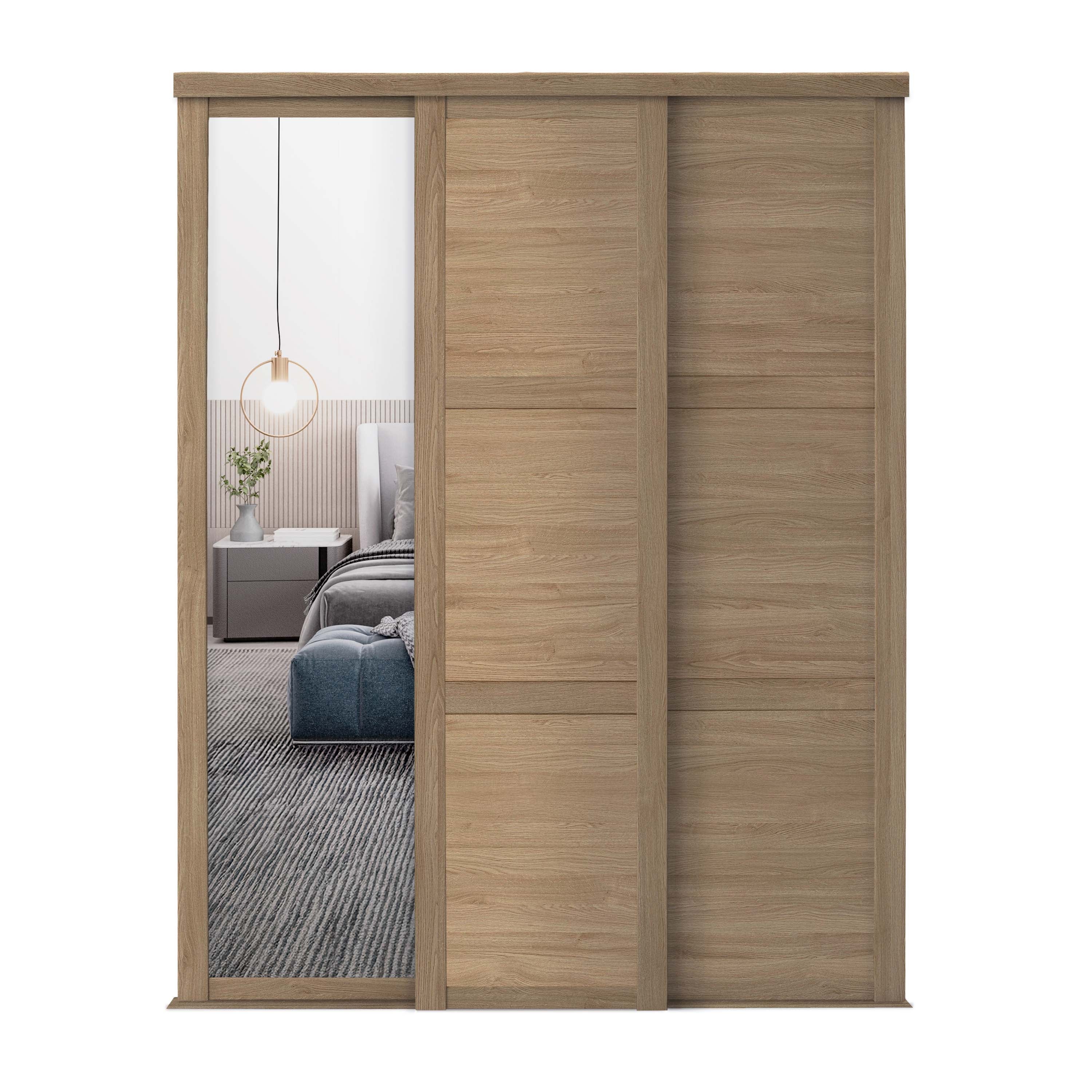 Spacepro Shaker 3 Door sliding wardrobe Kit Mirror Oak frame (w)2592mm