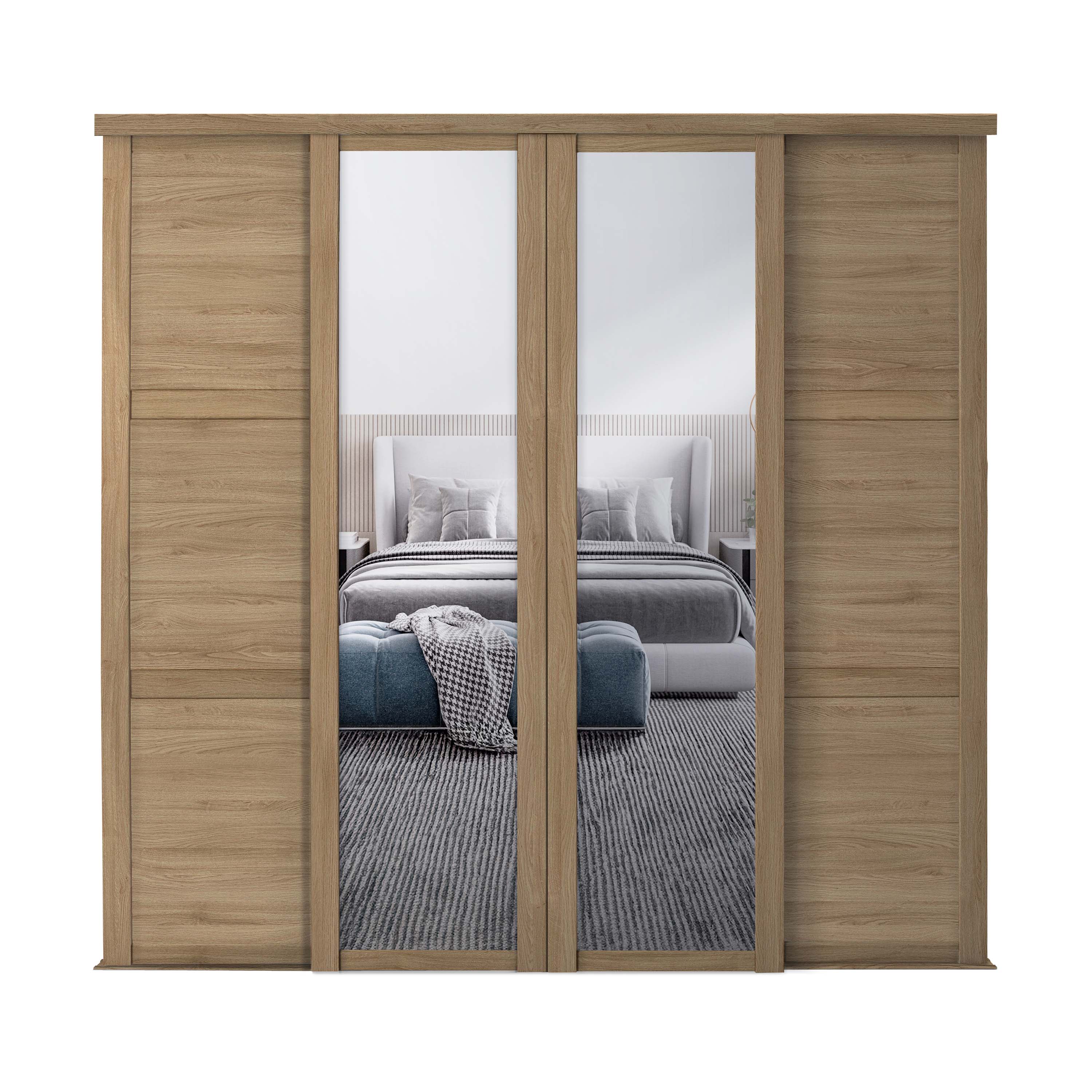 Spacepro Shaker 4 Door sliding wardrobe Kit Mirror Oak frame (w)2290mm