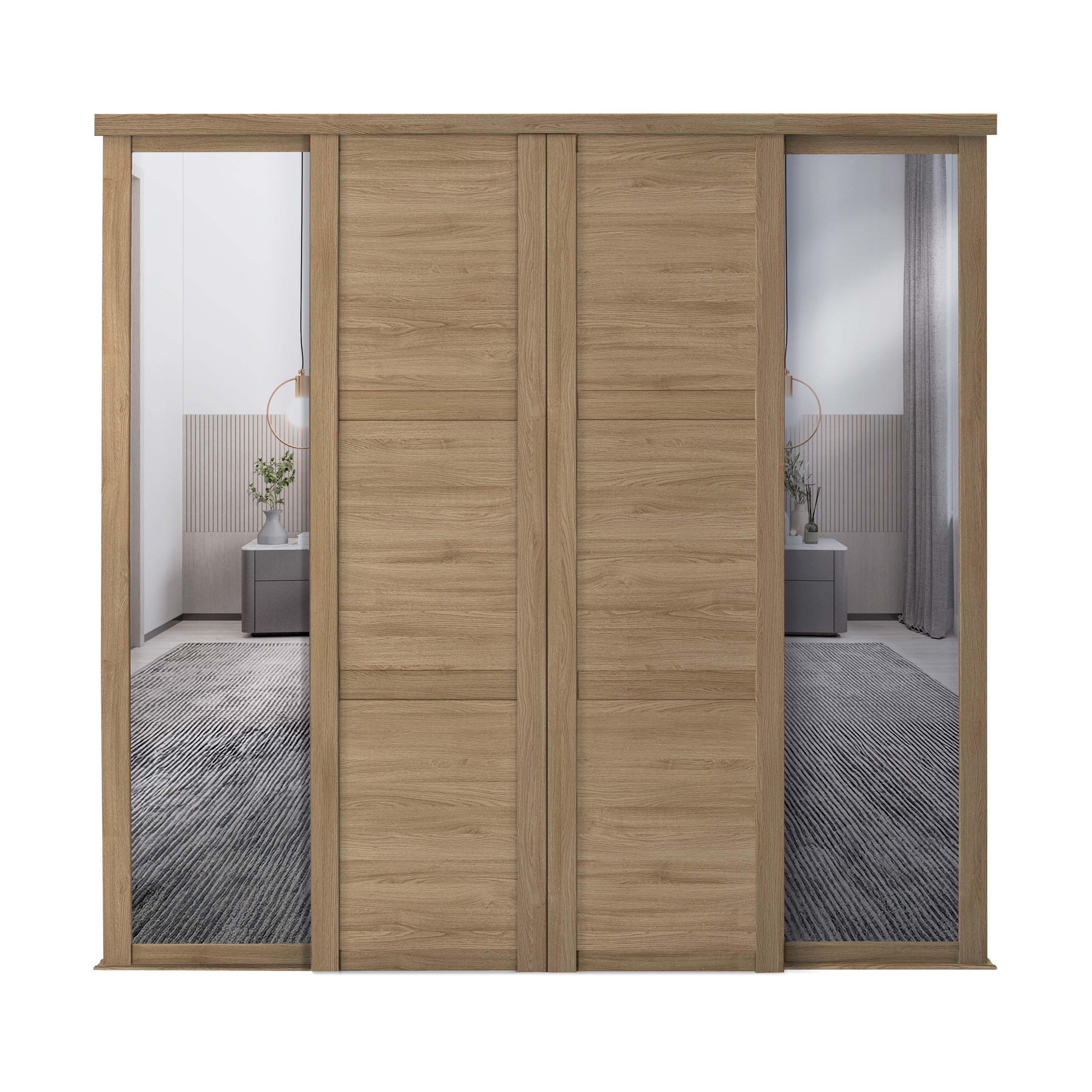Spacepro Shaker 4 Door sliding wardrobe Kit Mirror Oak frame (w)2290mm