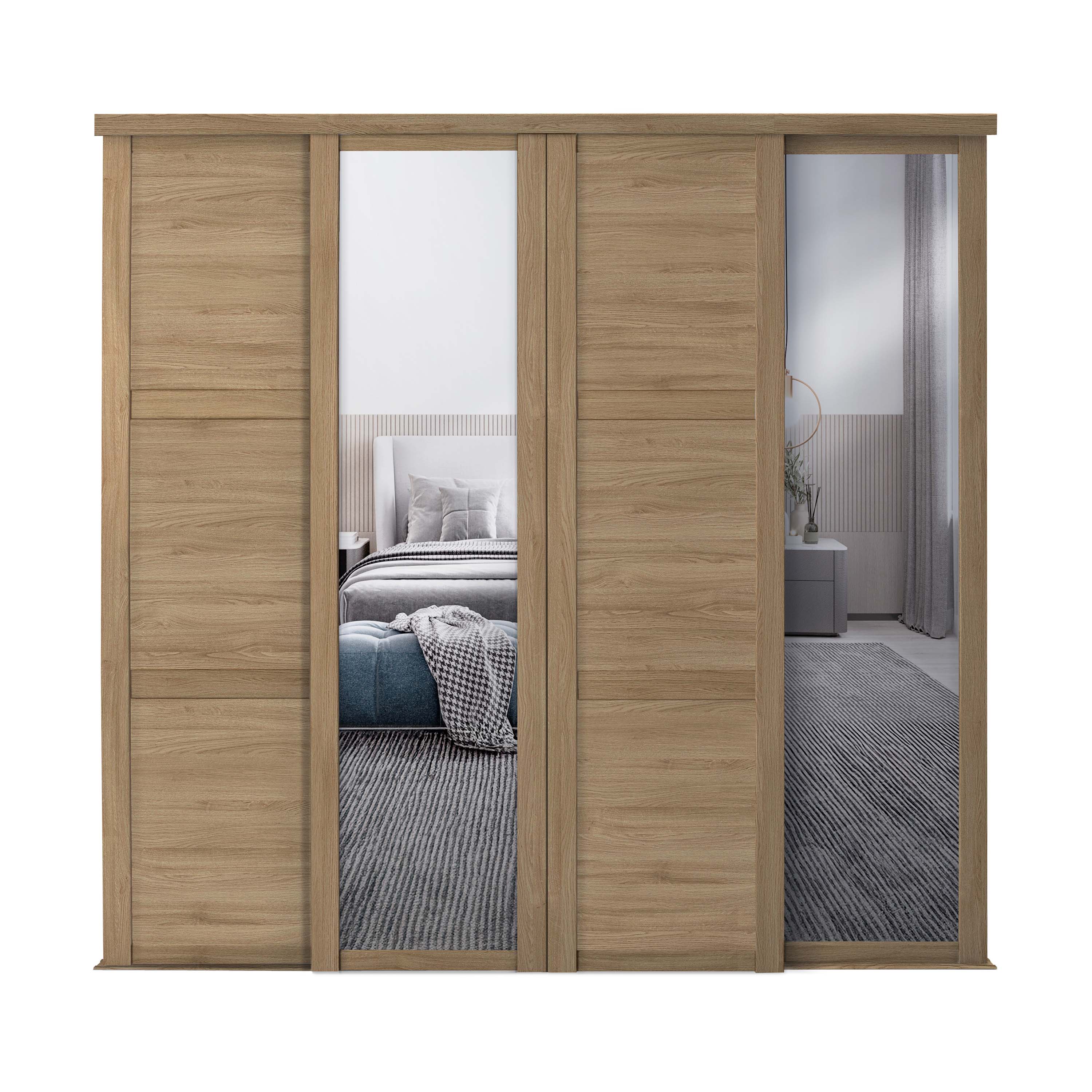 Spacepro Shaker 4 Door sliding wardrobe Kit Mirror Oak frame (w)2290mm