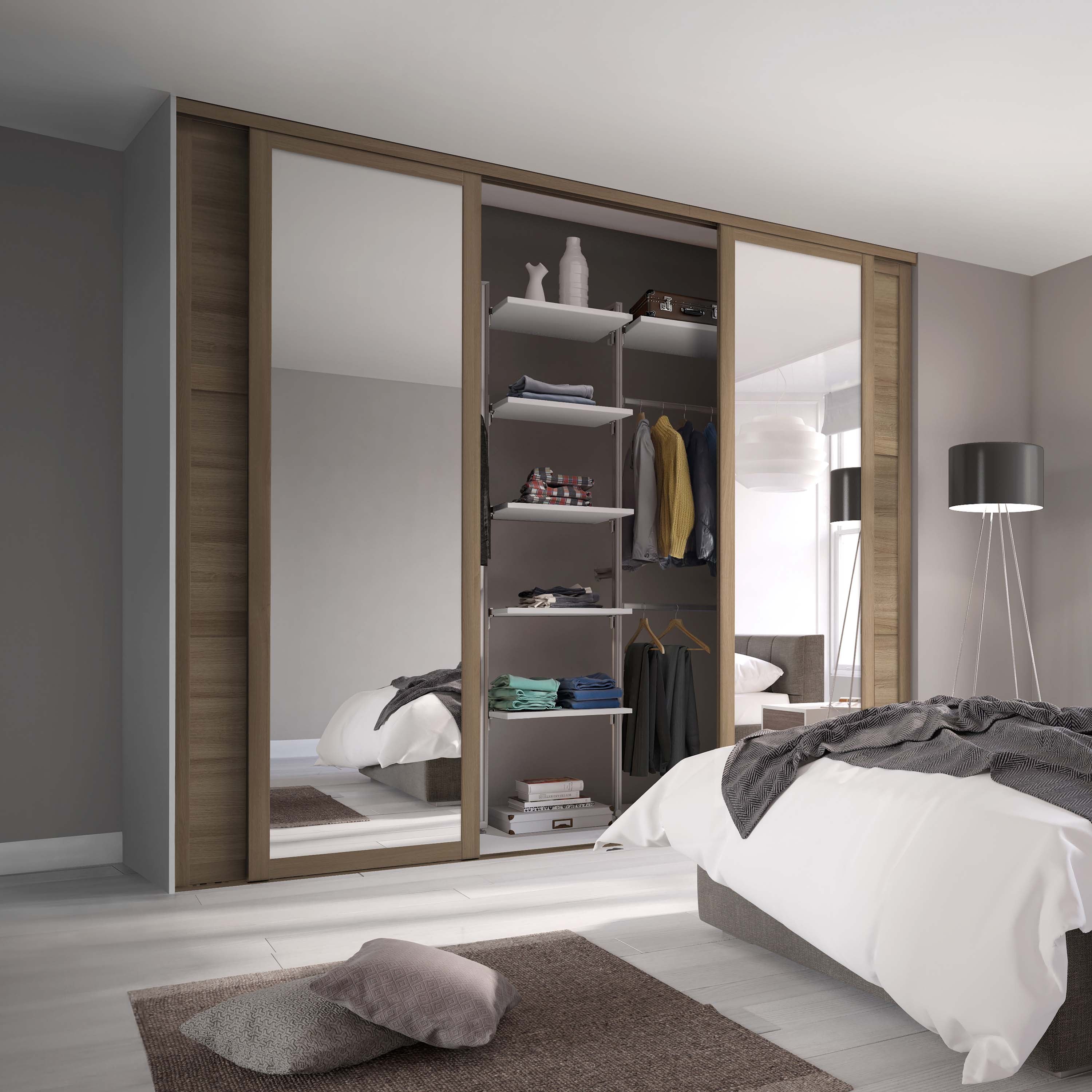 Spacepro Shaker 4 Door sliding wardrobe Kit Mirror Oak frame (w)2290mm