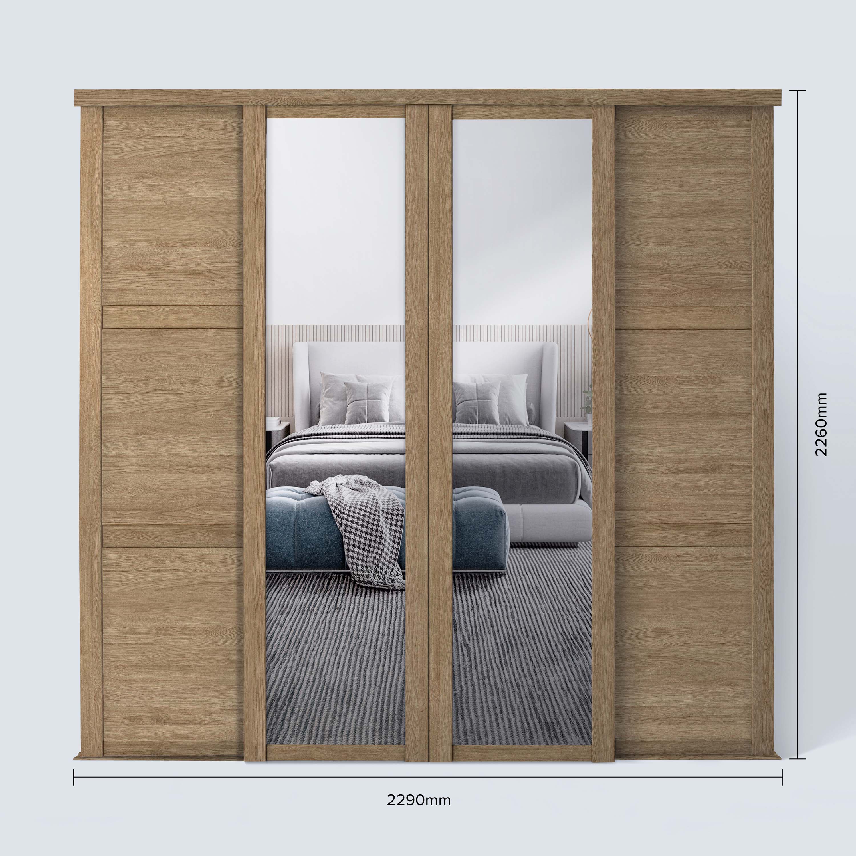 Spacepro Shaker 4 Door sliding wardrobe Kit Mirror Oak frame (w)2290mm