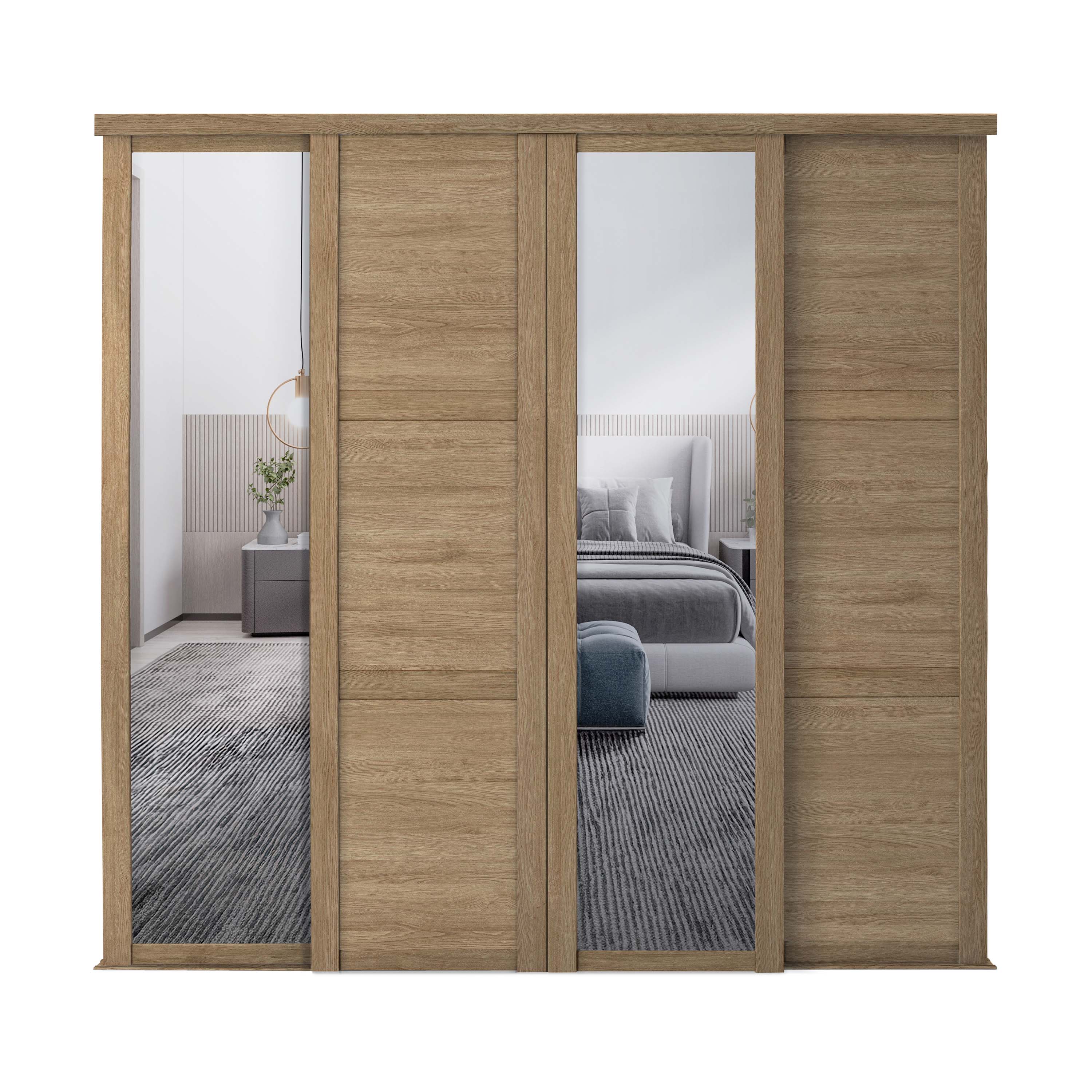 Spacepro Shaker 4 Door sliding wardrobe Kit Mirror Oak frame (w)3506mm