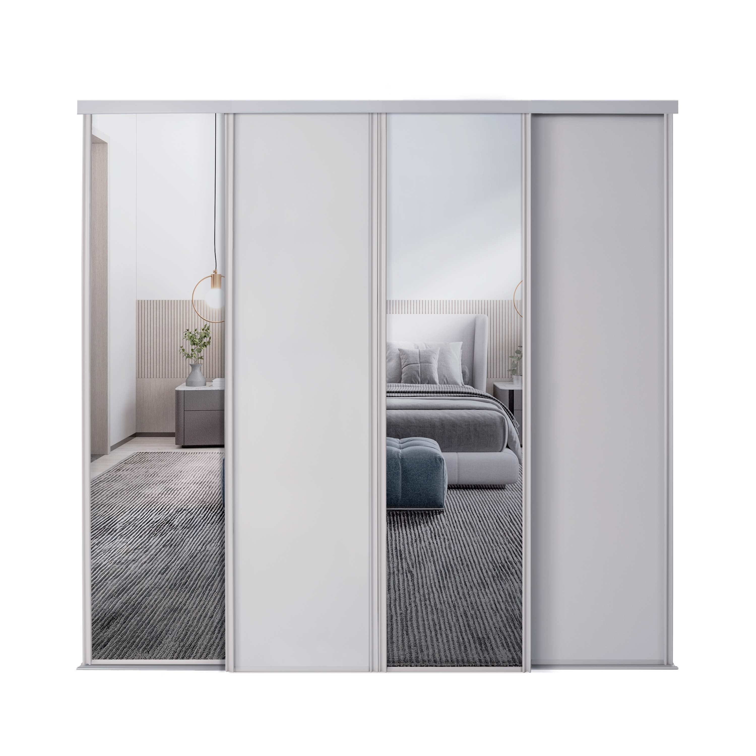 Spacepro Classic 4 Door sliding wardrobe Kit Cashmere frame 2 x Panel 2 x Mirror (w)2978mm
