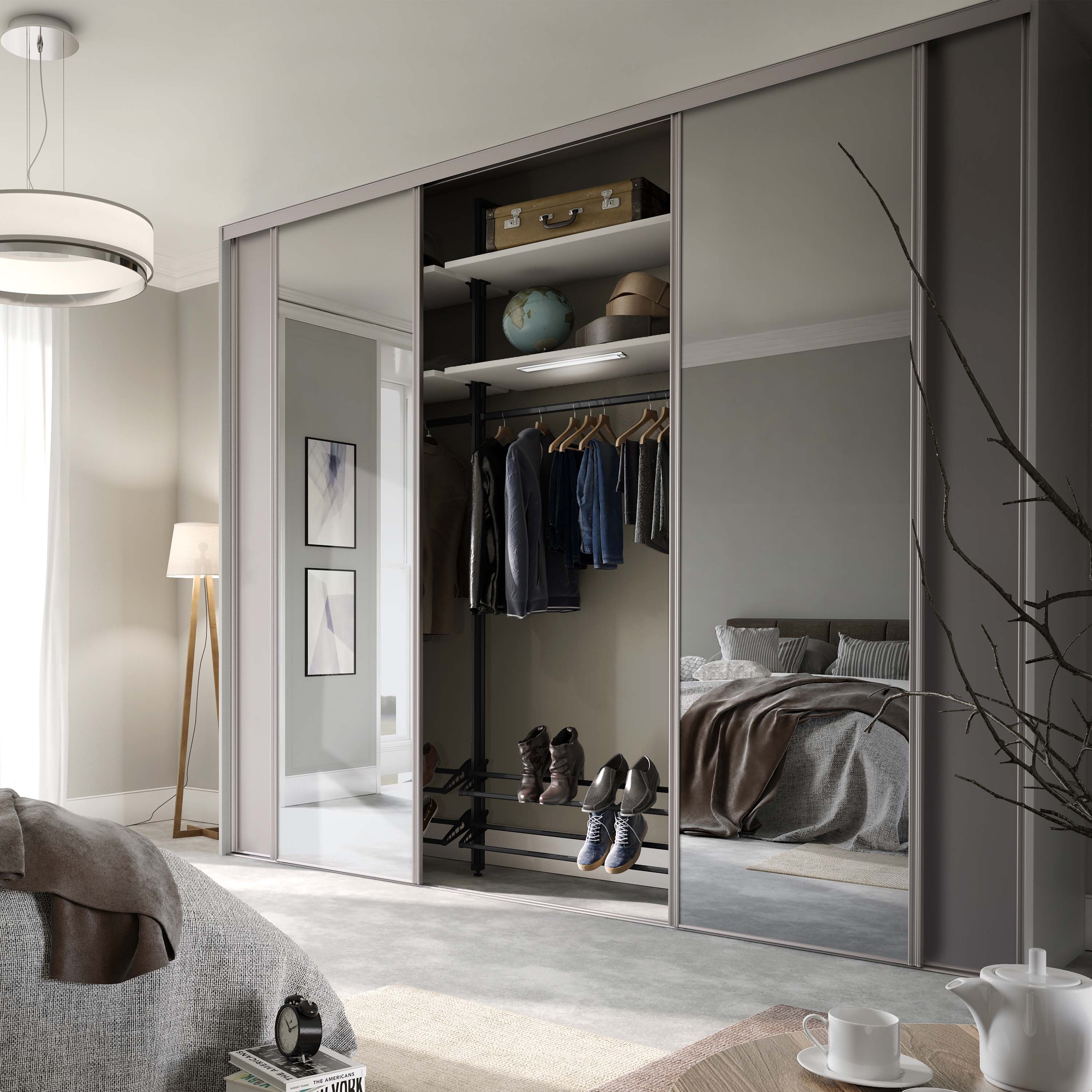 Spacepro Classic 4 Door sliding wardrobe Kit Cashmere frame 2 x Panel 2 x Mirror (w)2978mm