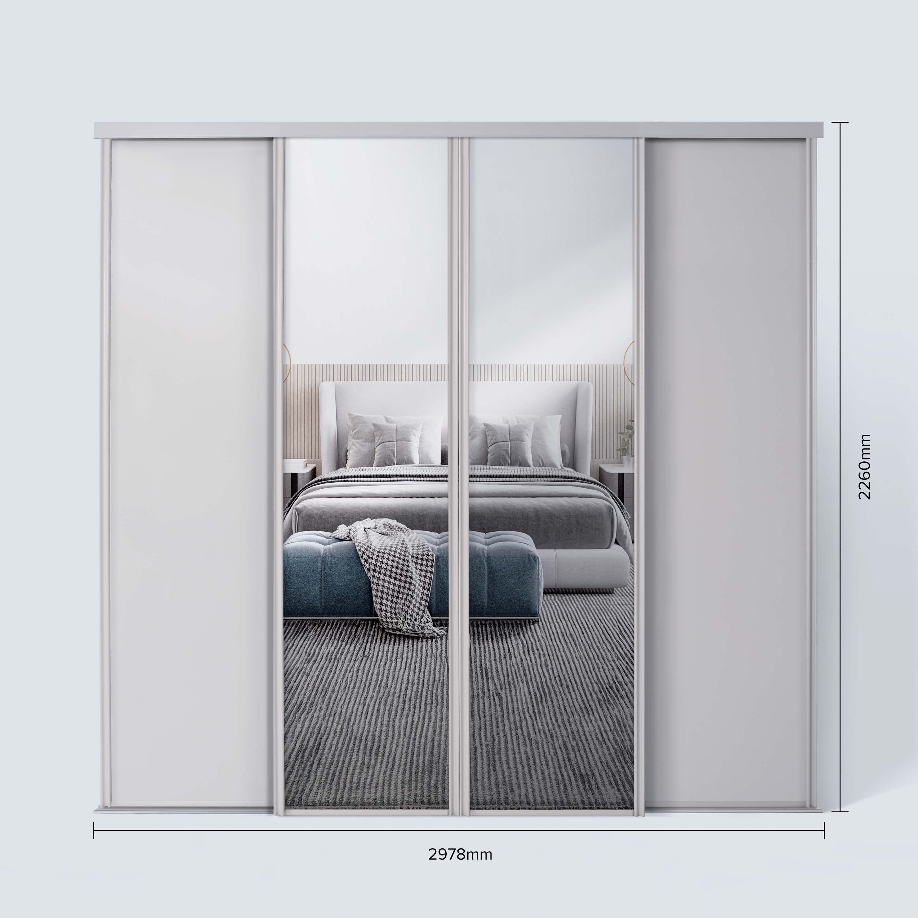 Spacepro Classic 4 Door sliding wardrobe Kit Cashmere frame 2 x Panel 2 x Mirror (w)2978mm
