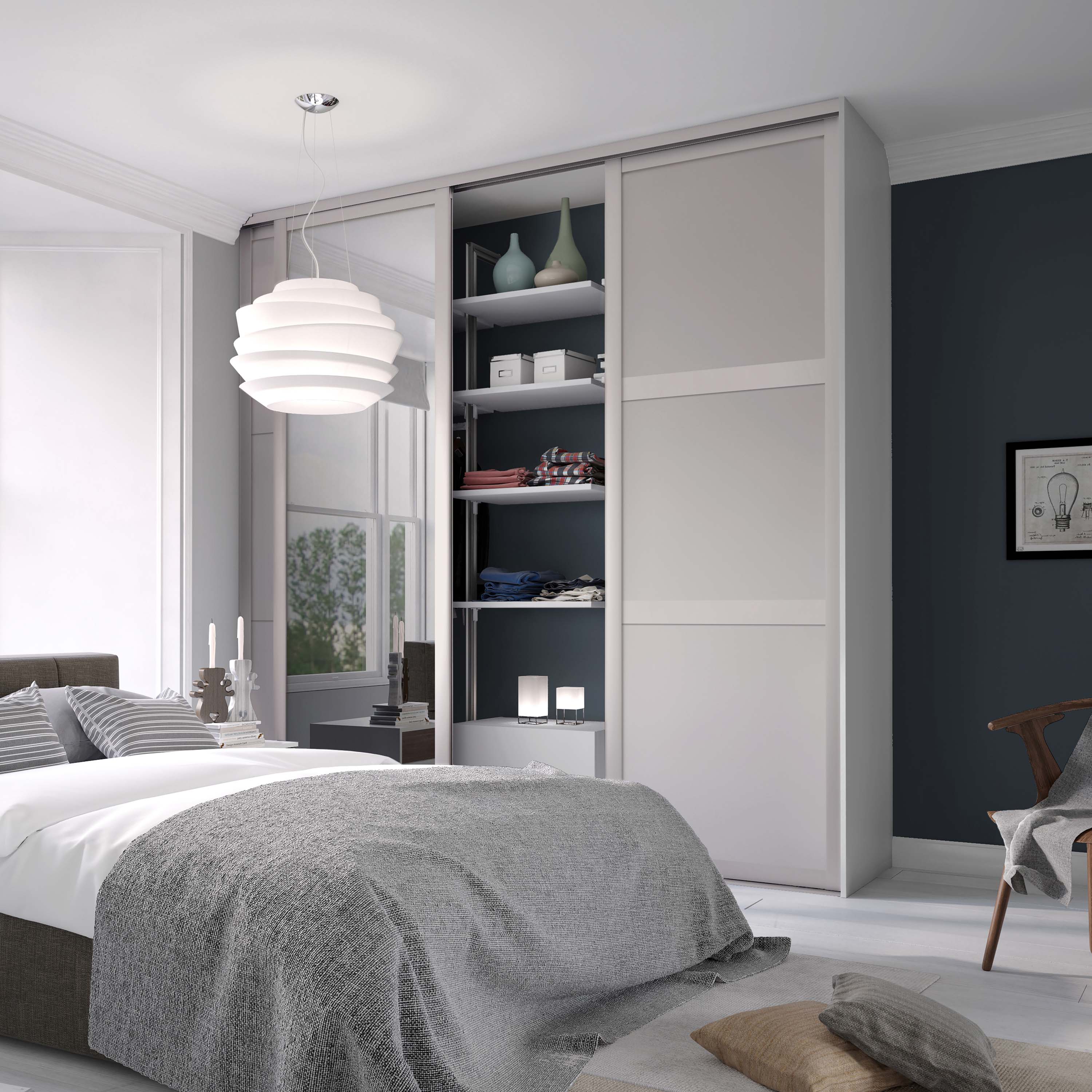 Spacepro Shaker 3 Door sliding wardrobe Kit Mirror Cashmere frame (w)1680mm