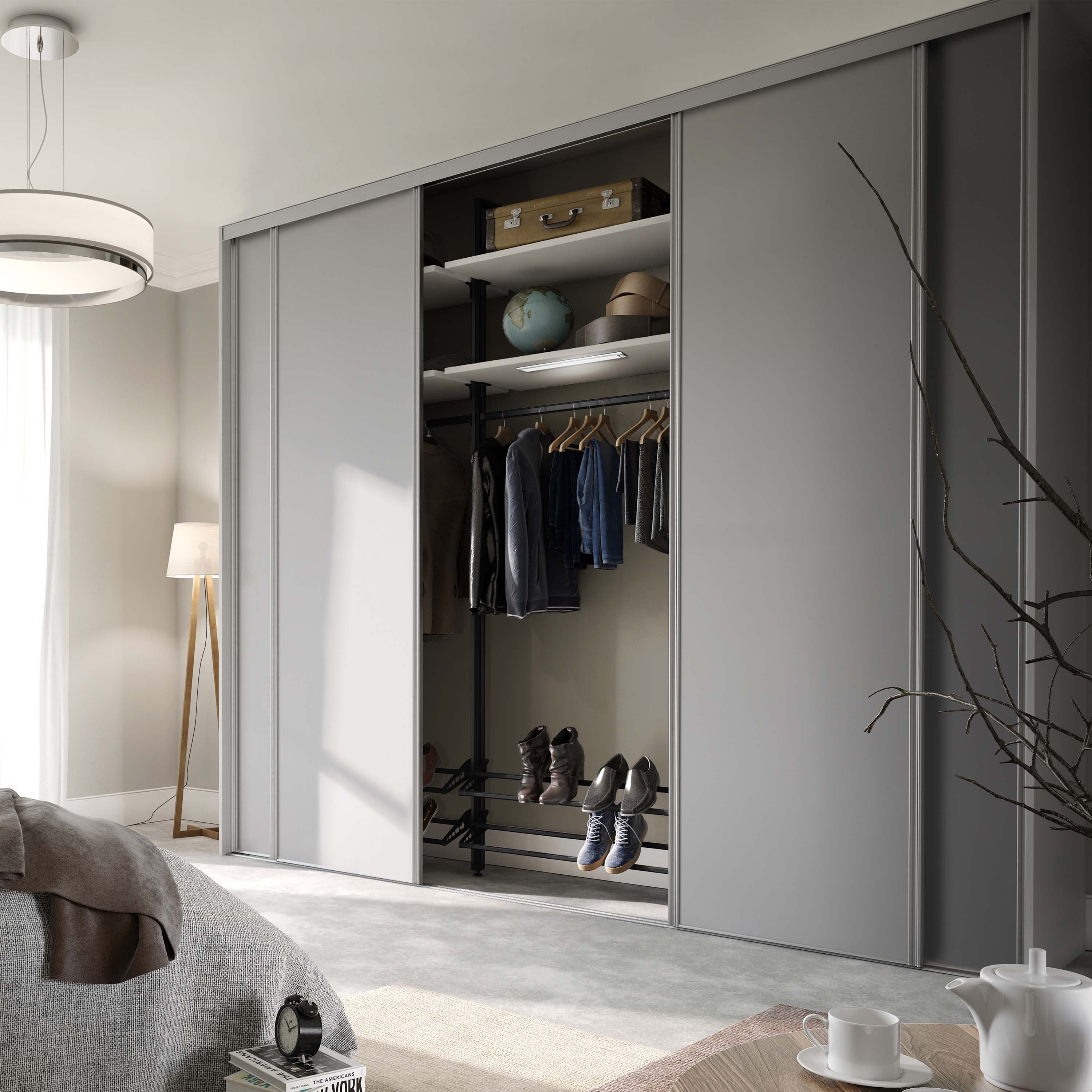 Spacepro Classic 4 Door sliding wardrobe Kit Dove Grey Panel (w)2370mm